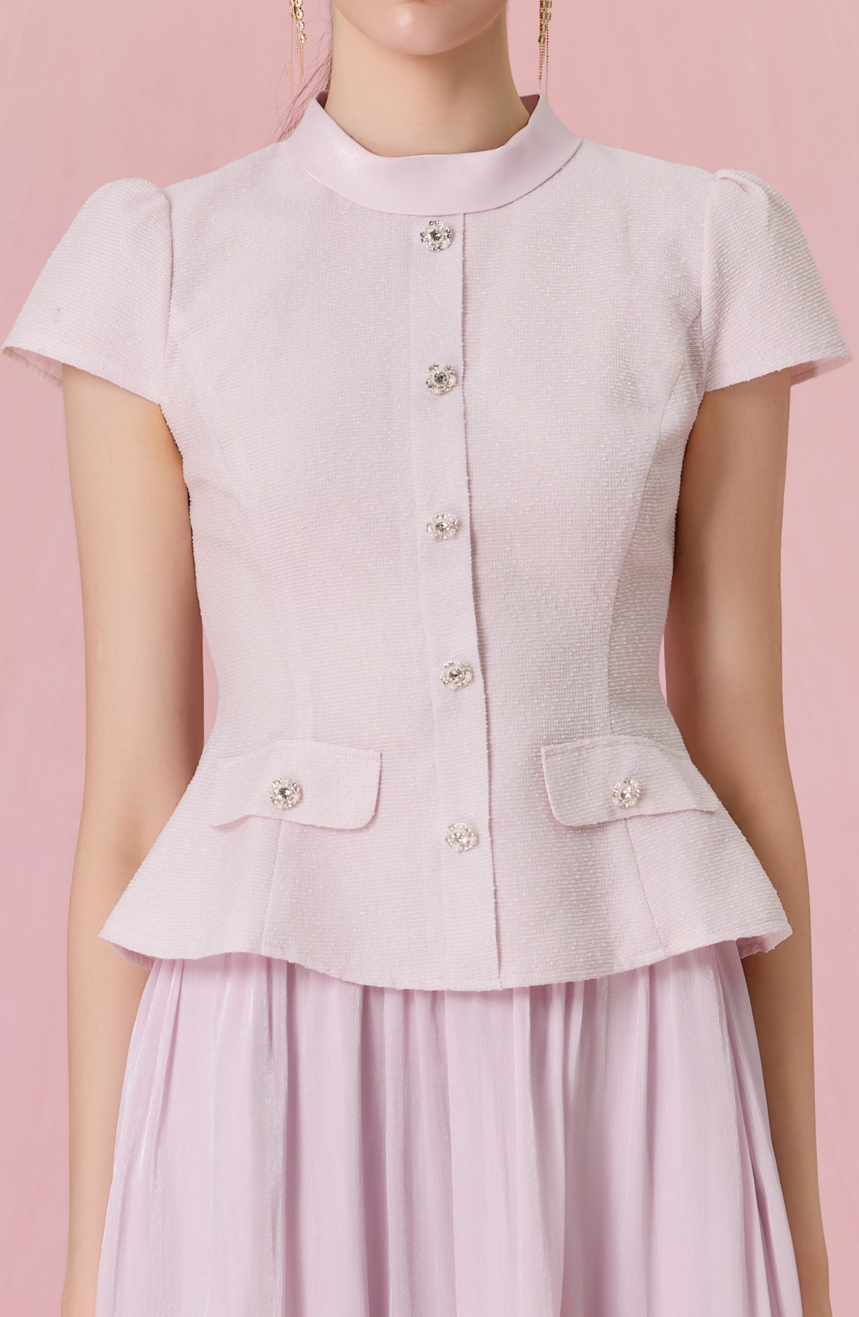 Cherita Lilac Tweed Puff Cap Sleeve Top