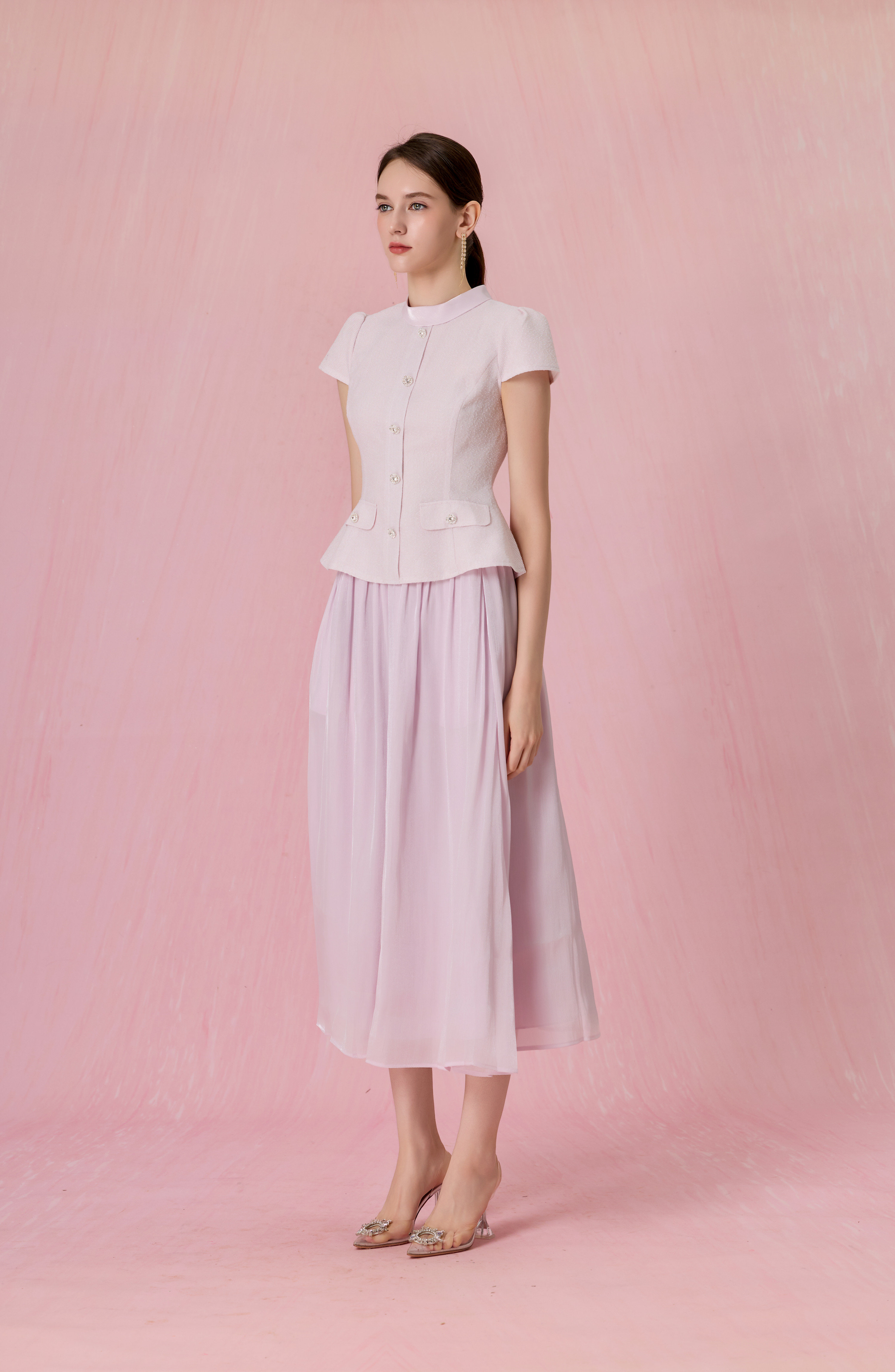Cherita Lilac Organza Gathered Maxi Skirt
