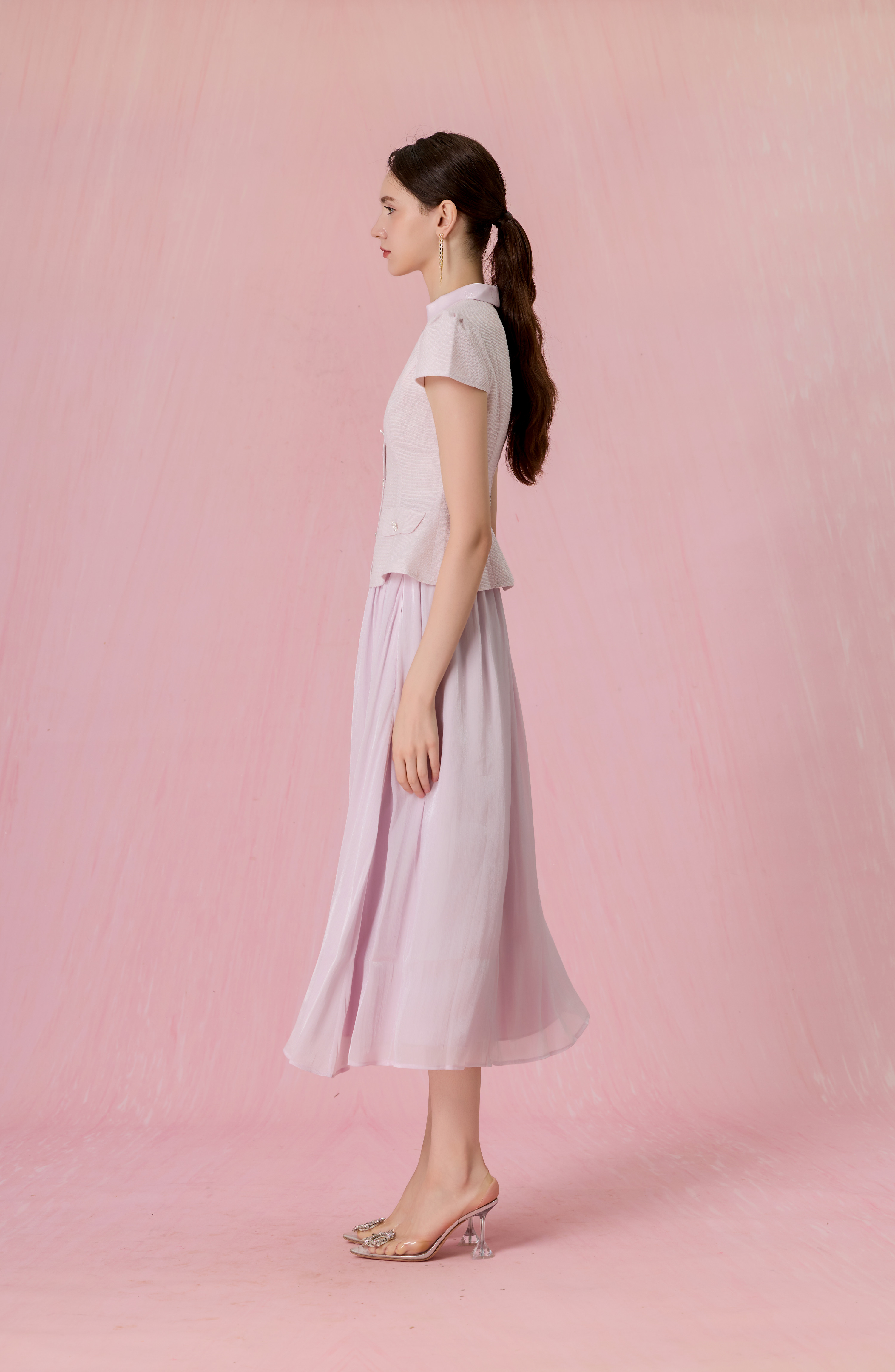 Cherita Lilac Organza Gathered Maxi Skirt