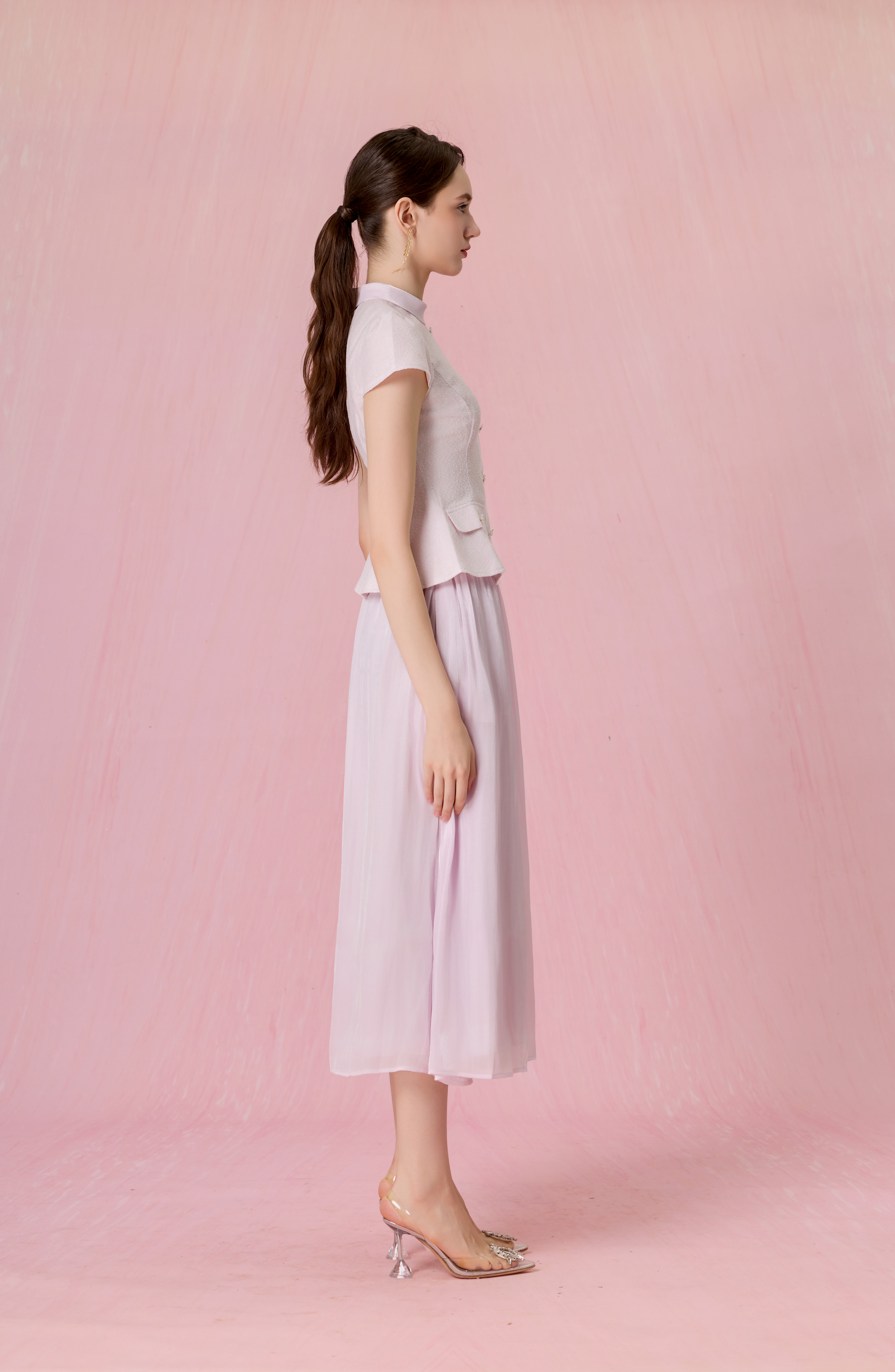 Cherita Lilac Organza Gathered Maxi Skirt