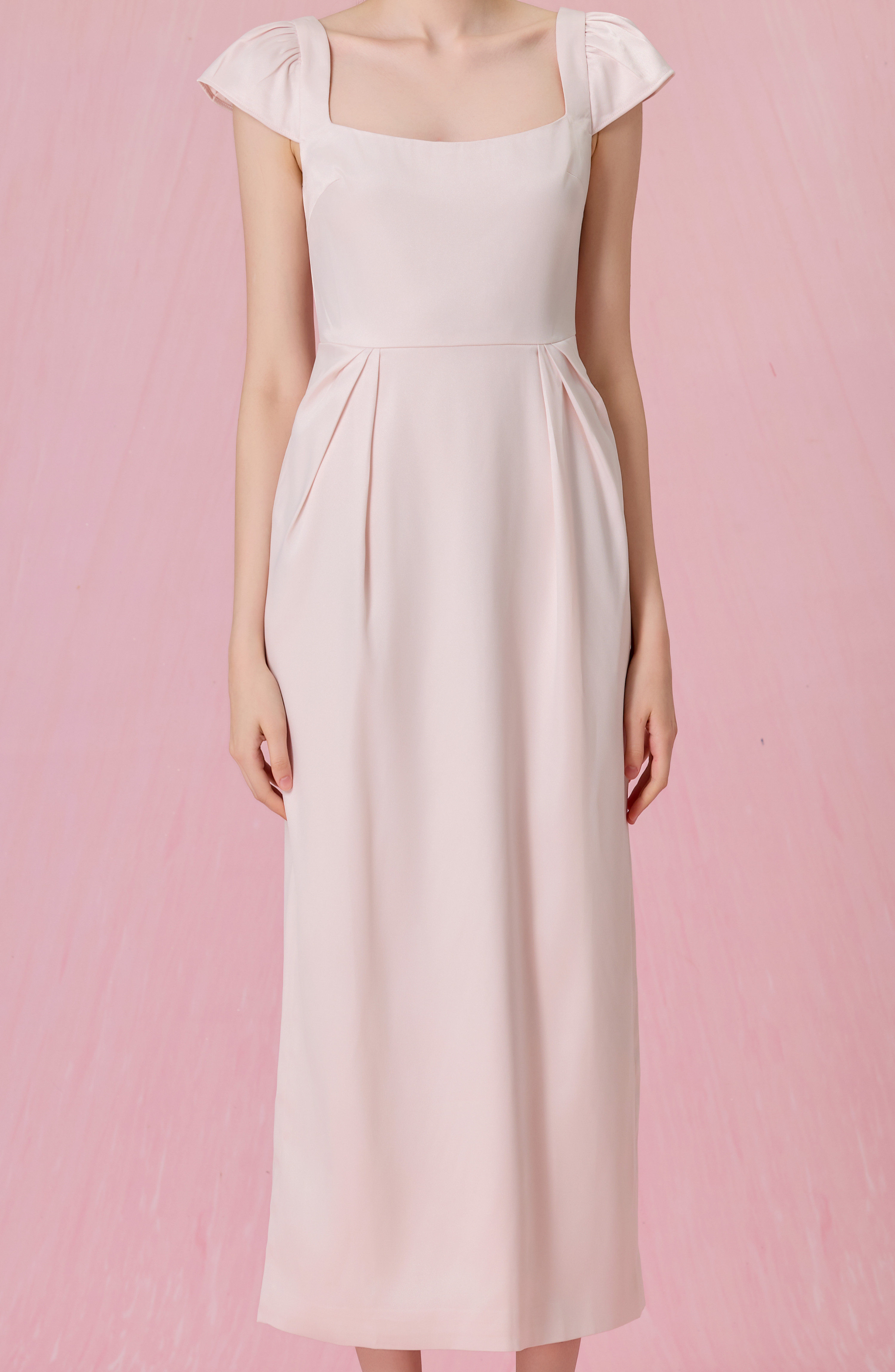 Cherishe Light Pink Puff-Cap Sleeves Midi Dress