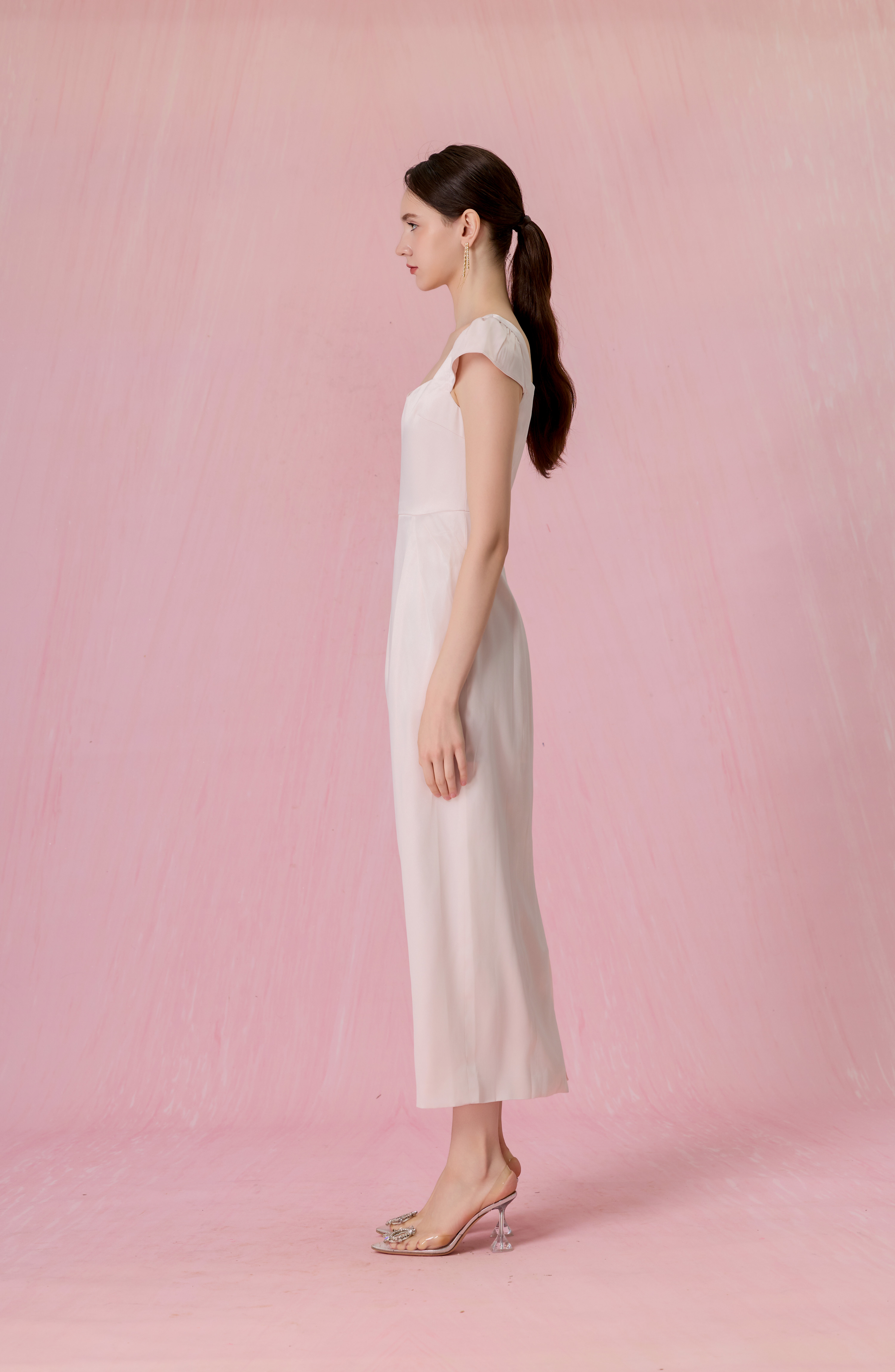 Cherishe Light Pink Puff-Cap Sleeves Midi Dress