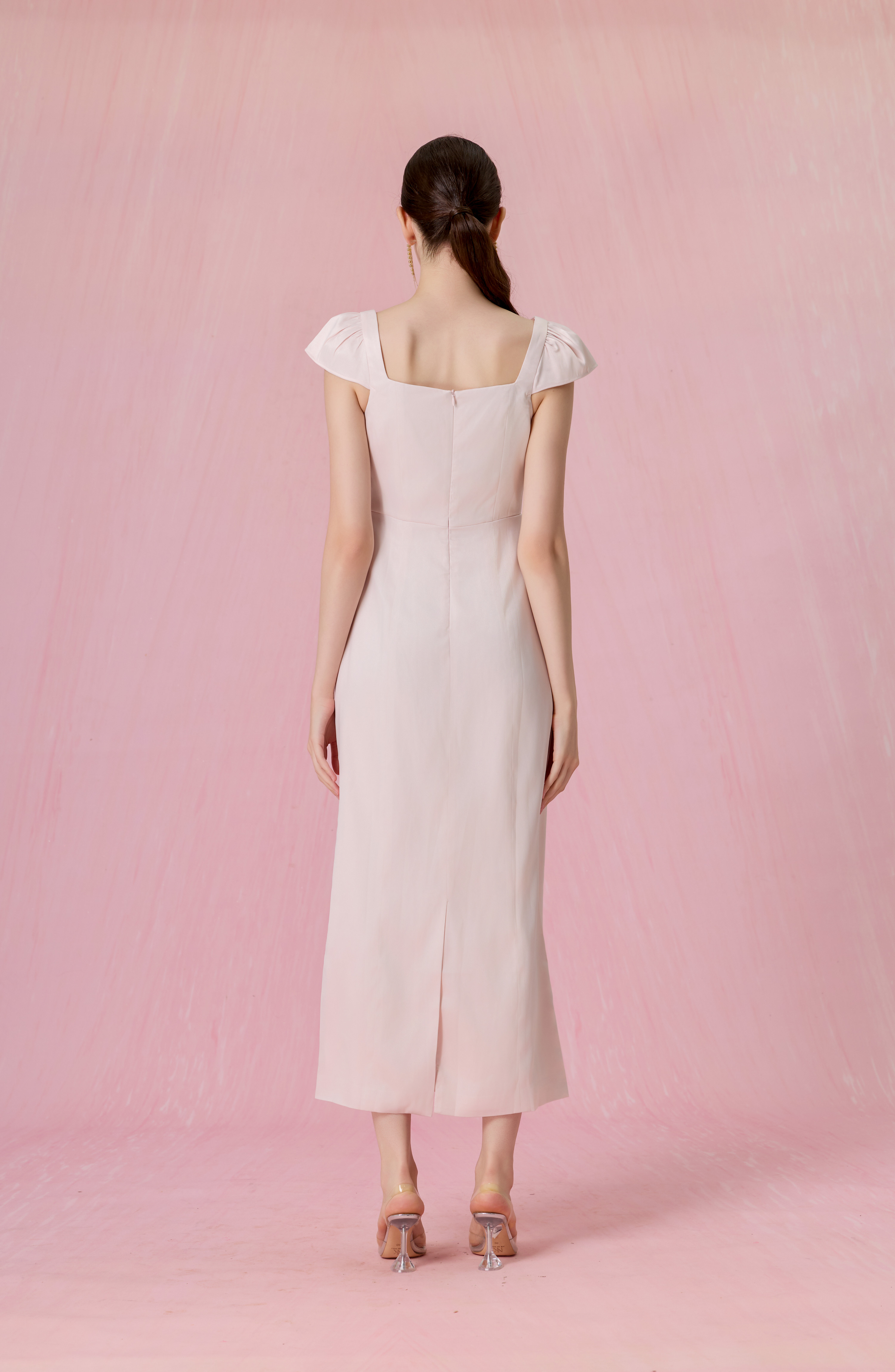 Cherishe Light Pink Puff-Cap Sleeves Midi Dress