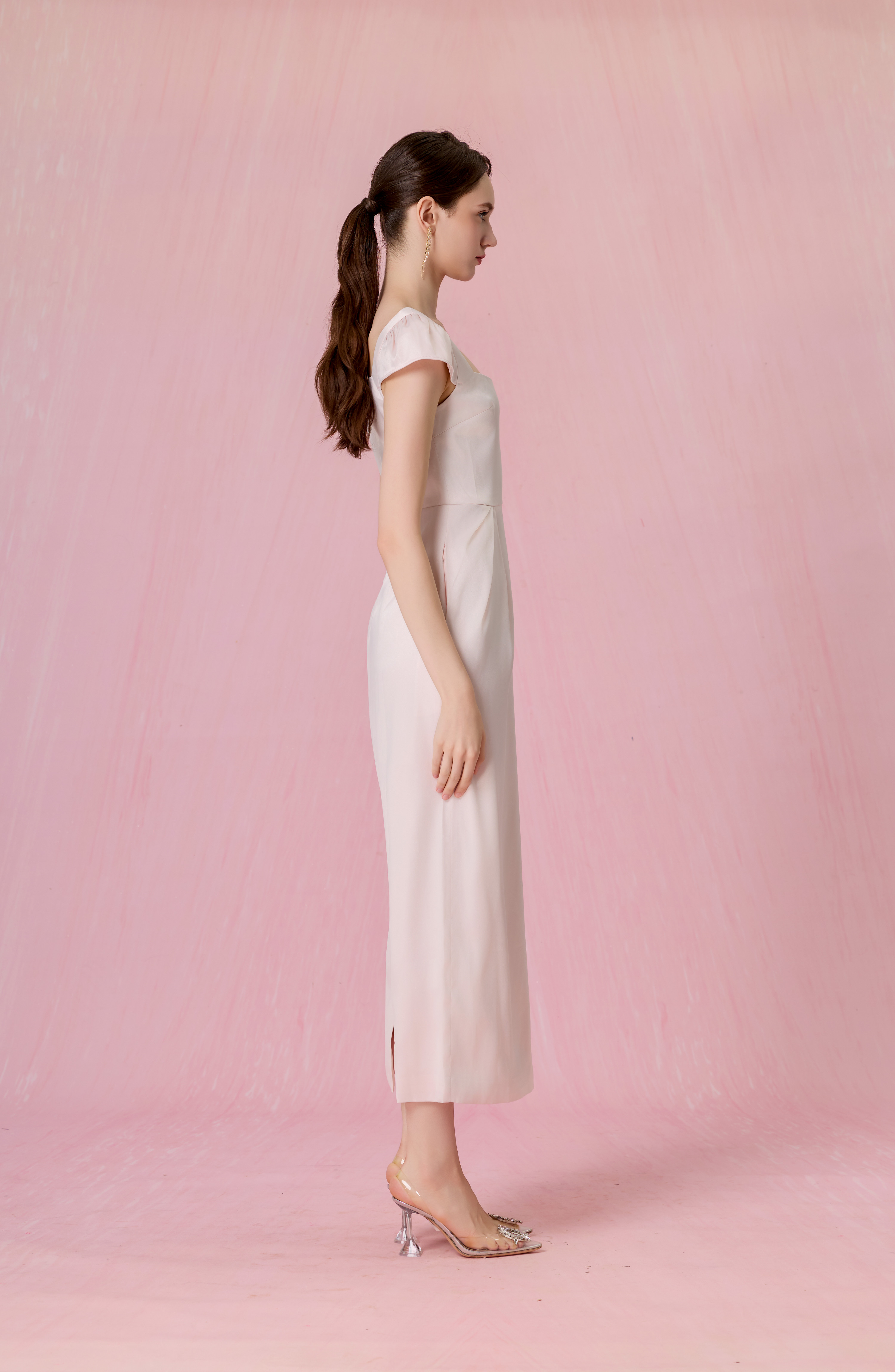 Cherishe Light Pink Puff-Cap Sleeves Midi Dress