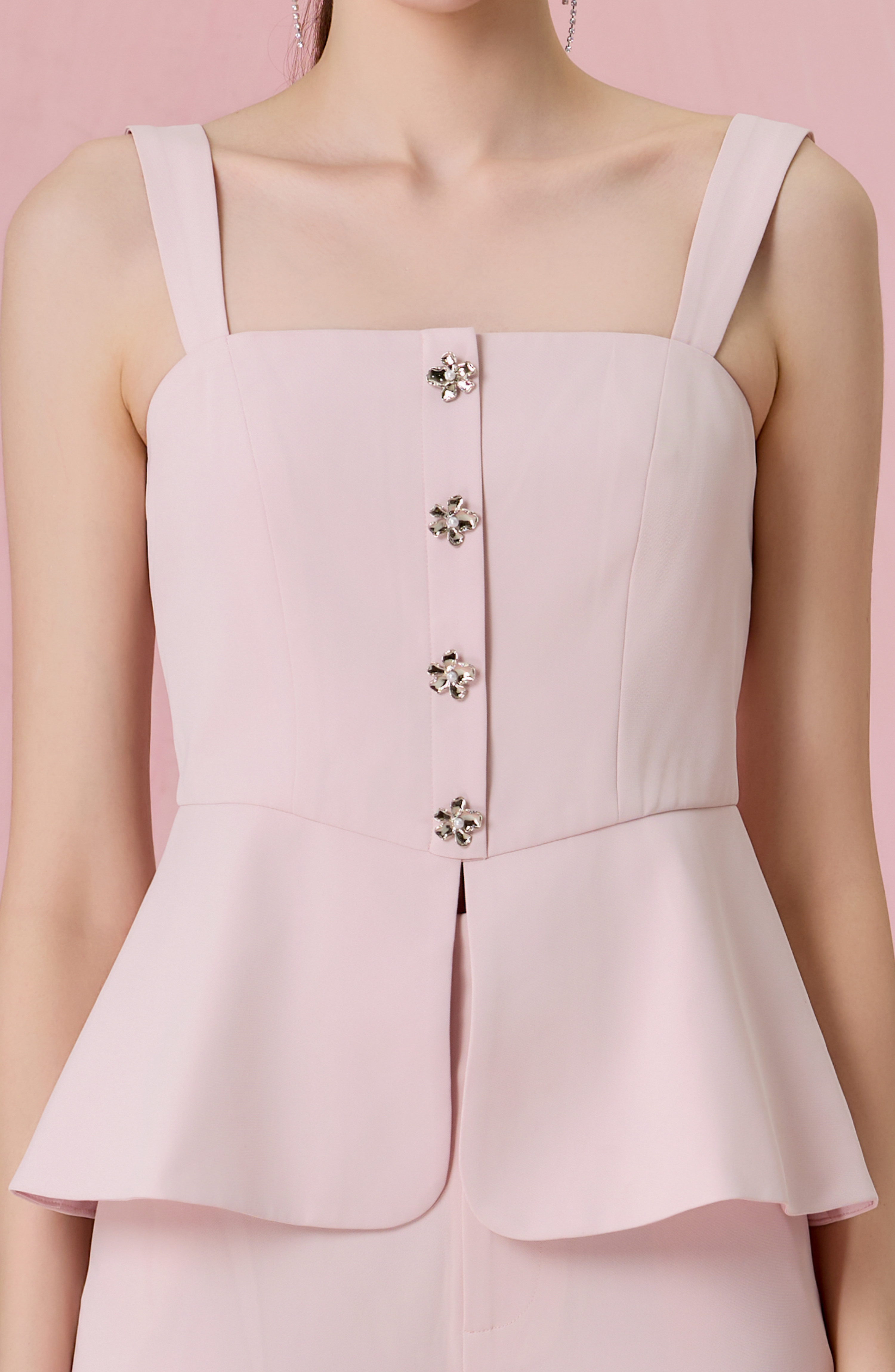 Charelin Pink Button Front Strap Top
