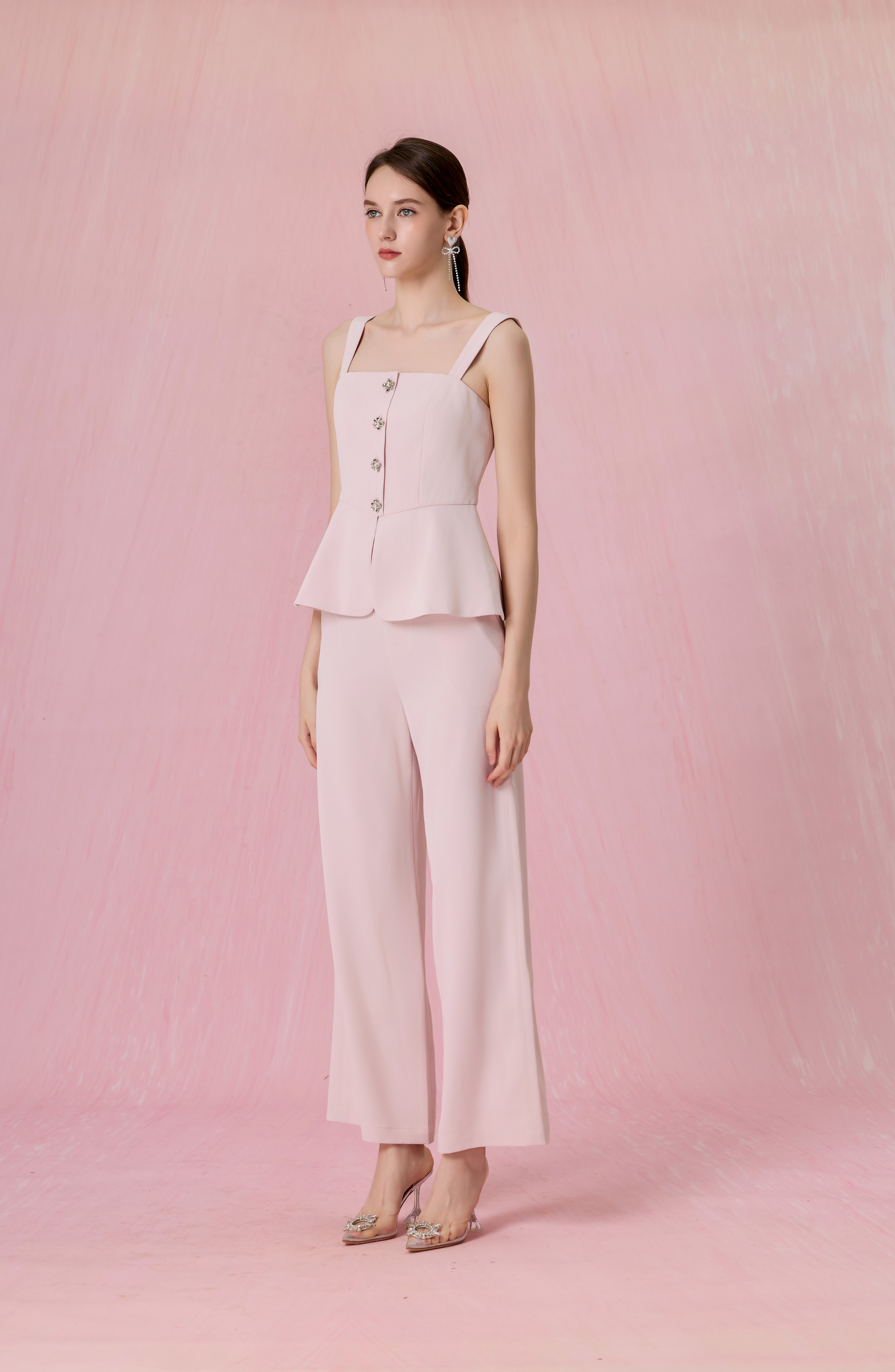 Charelin Pink Button Front Strap Top
