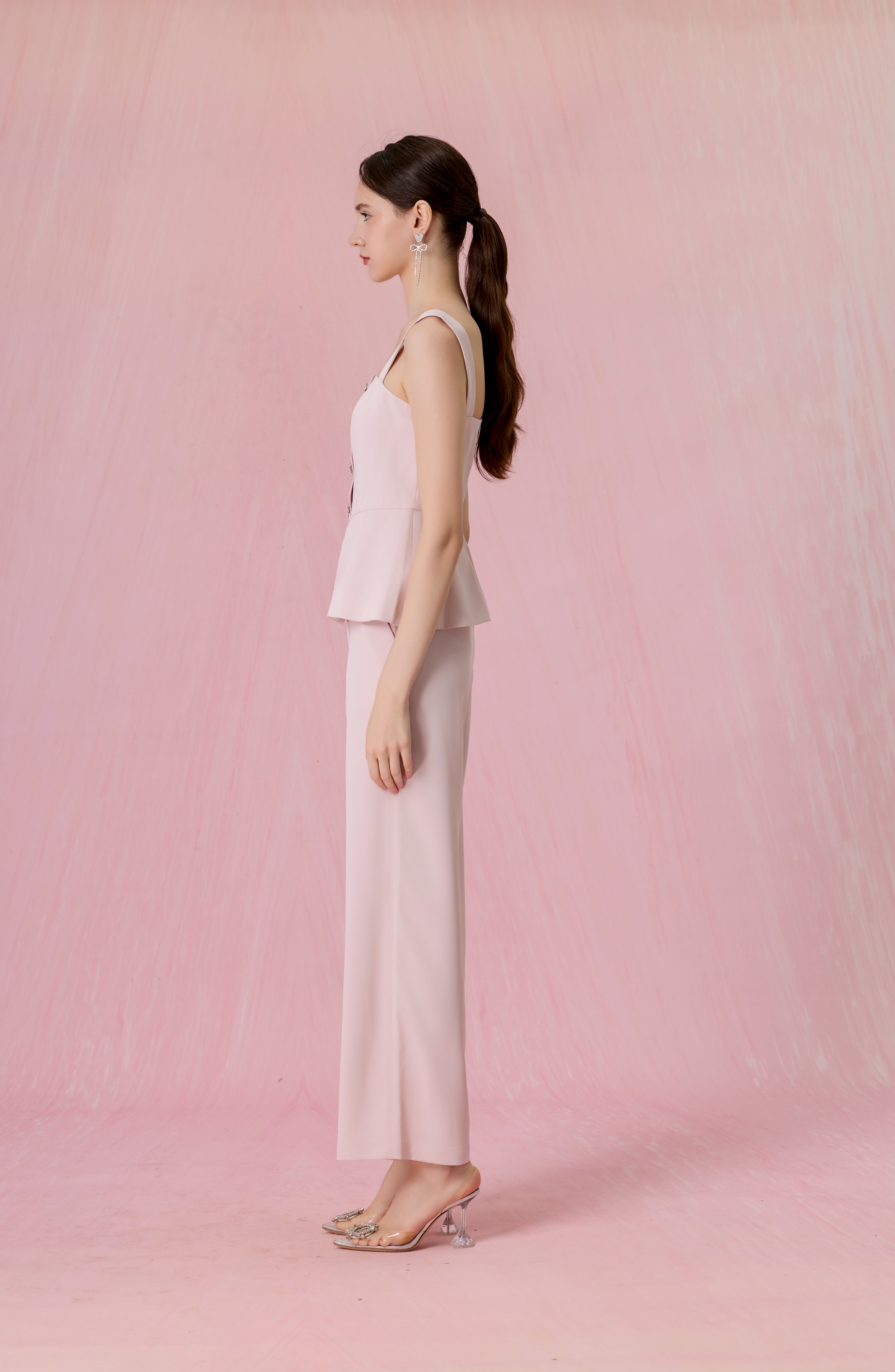 Charelin Pink Button Front Strap Top