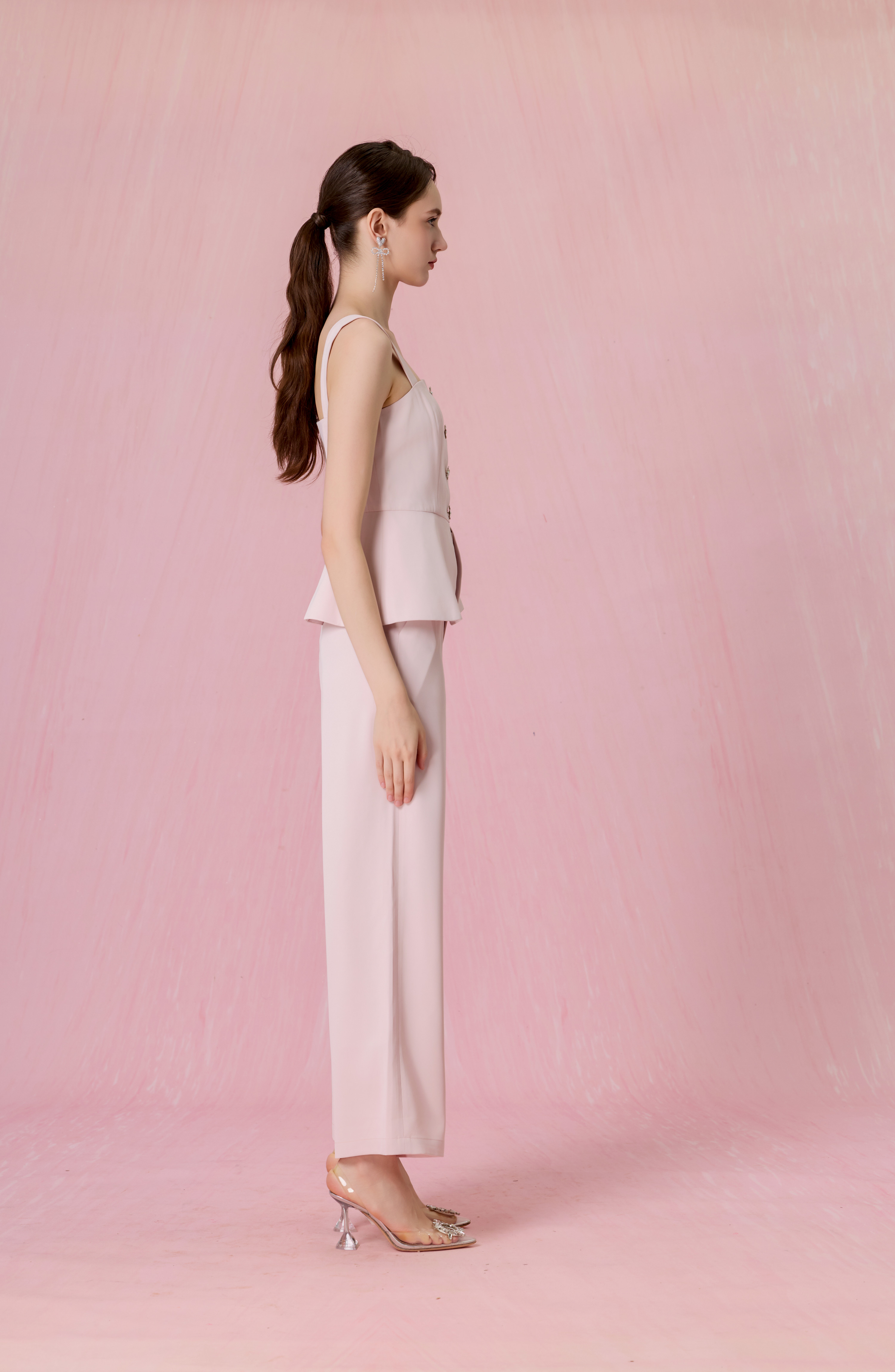 Charelin Pink Button Front Strap Top