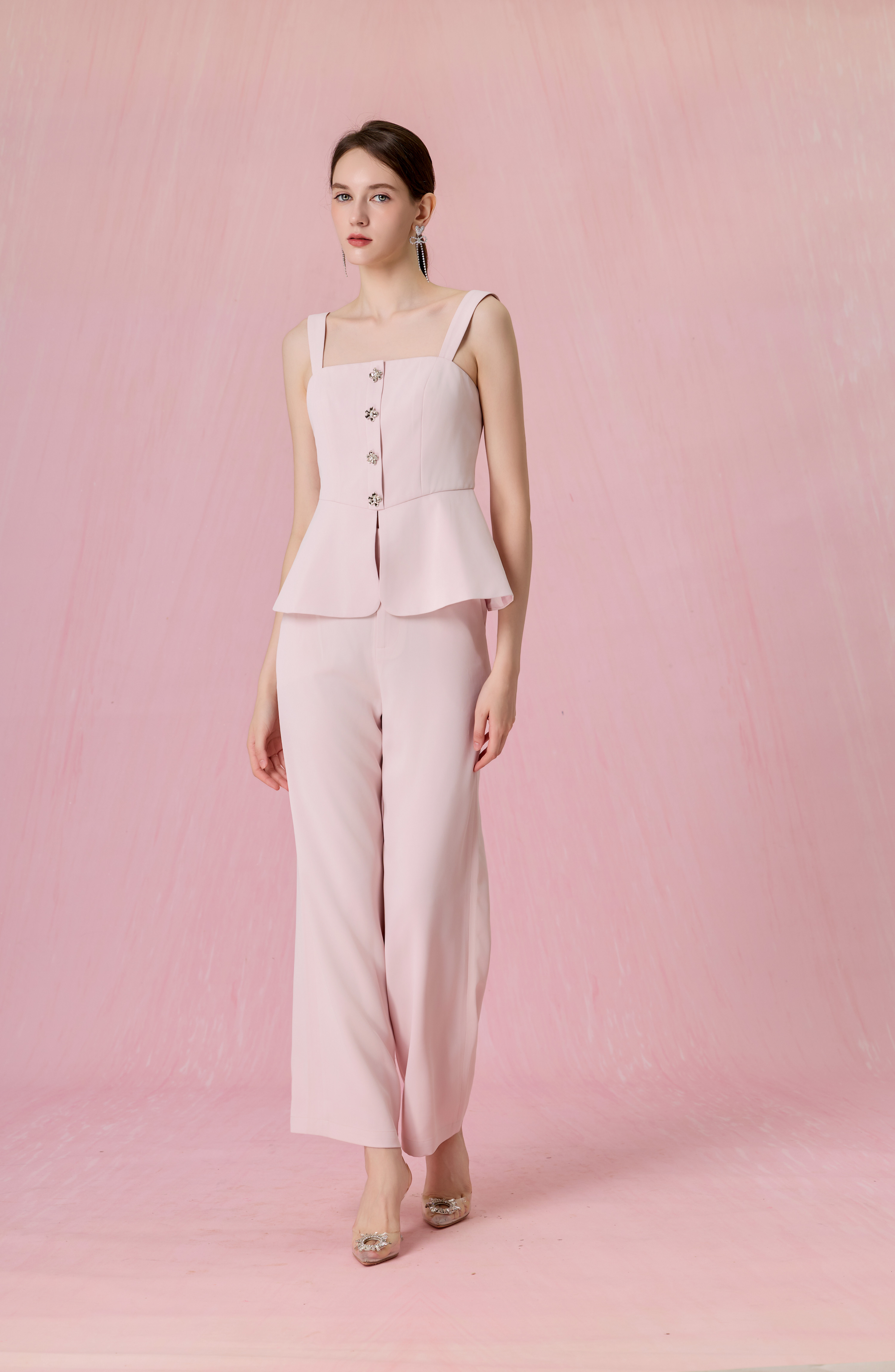 Charelin Pink Button Front Strap Top