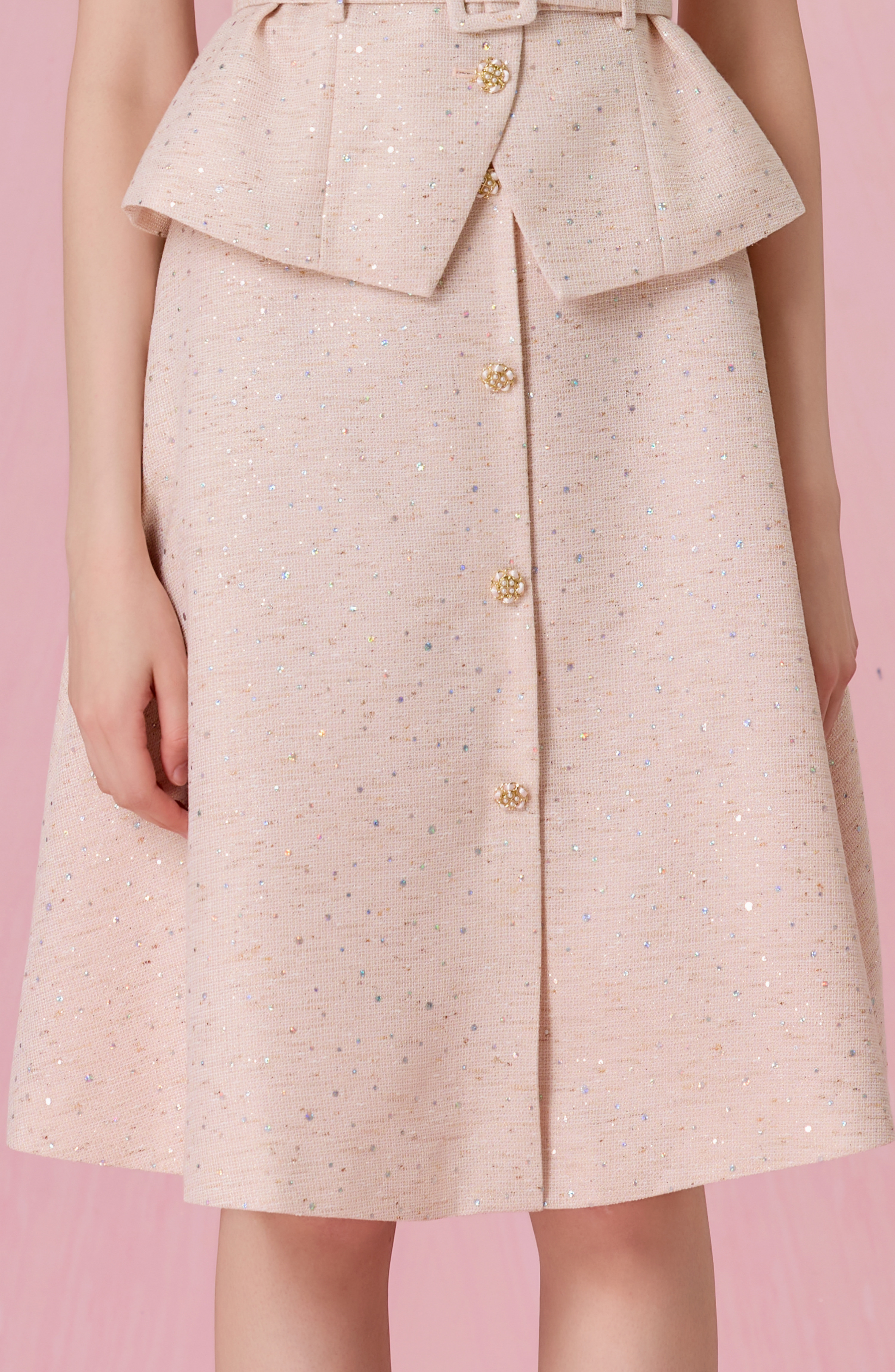 Cherrish Speckled Pink Tweed A-Line Skirt