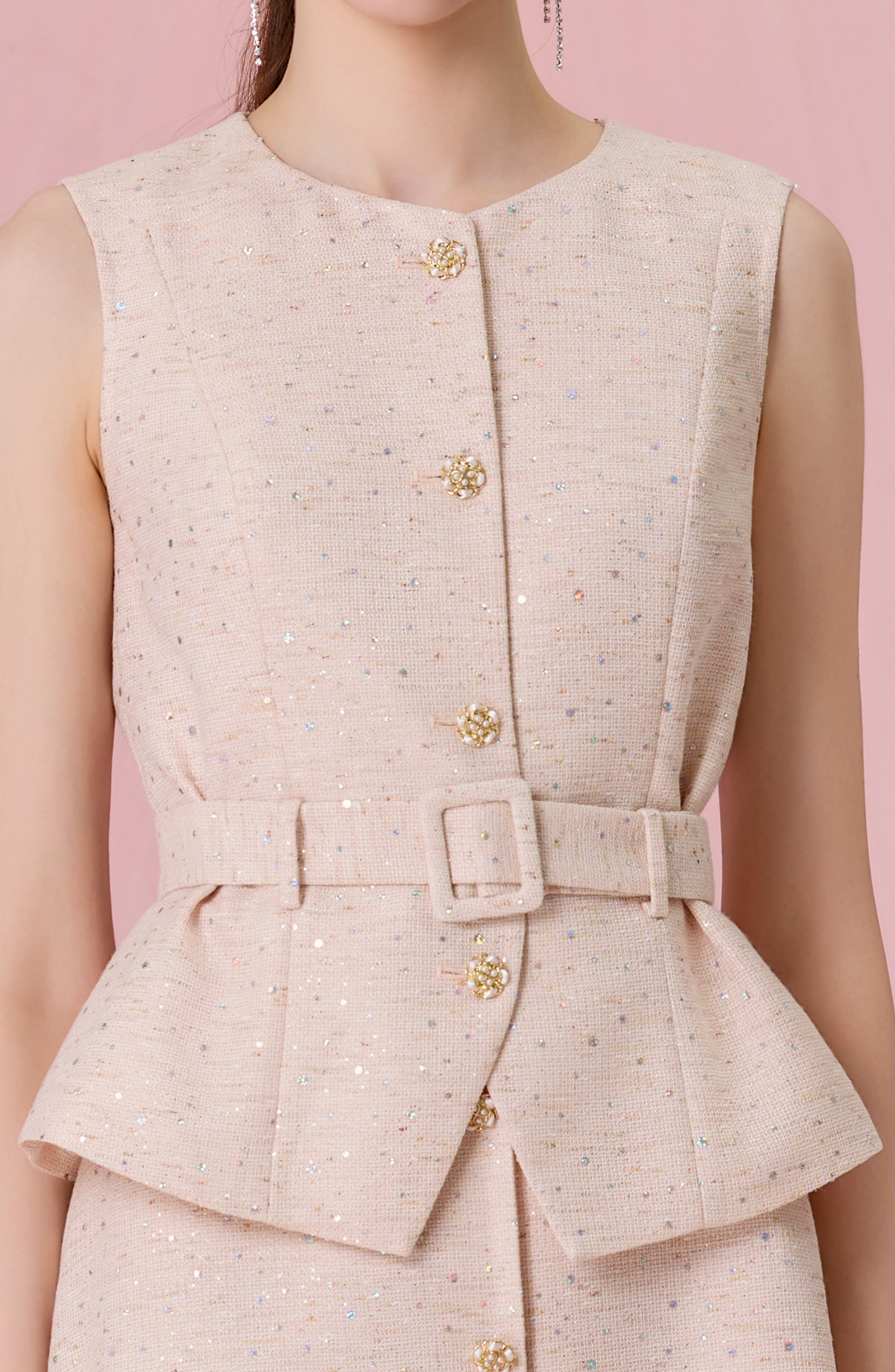 Cherrish Speckled Pink Tweed Vest Top
