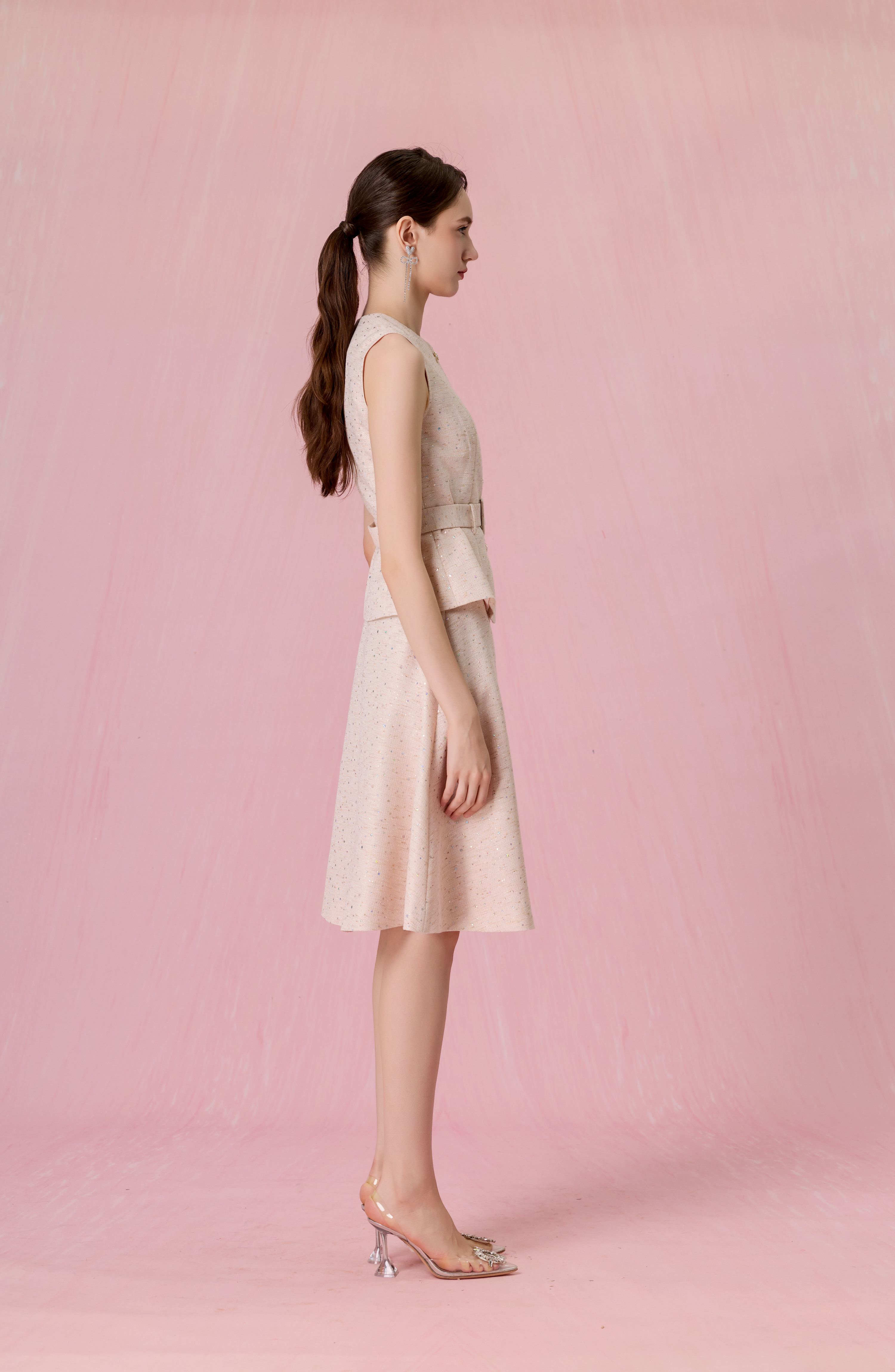 Cherrish Speckled Pink Tweed Vest Top