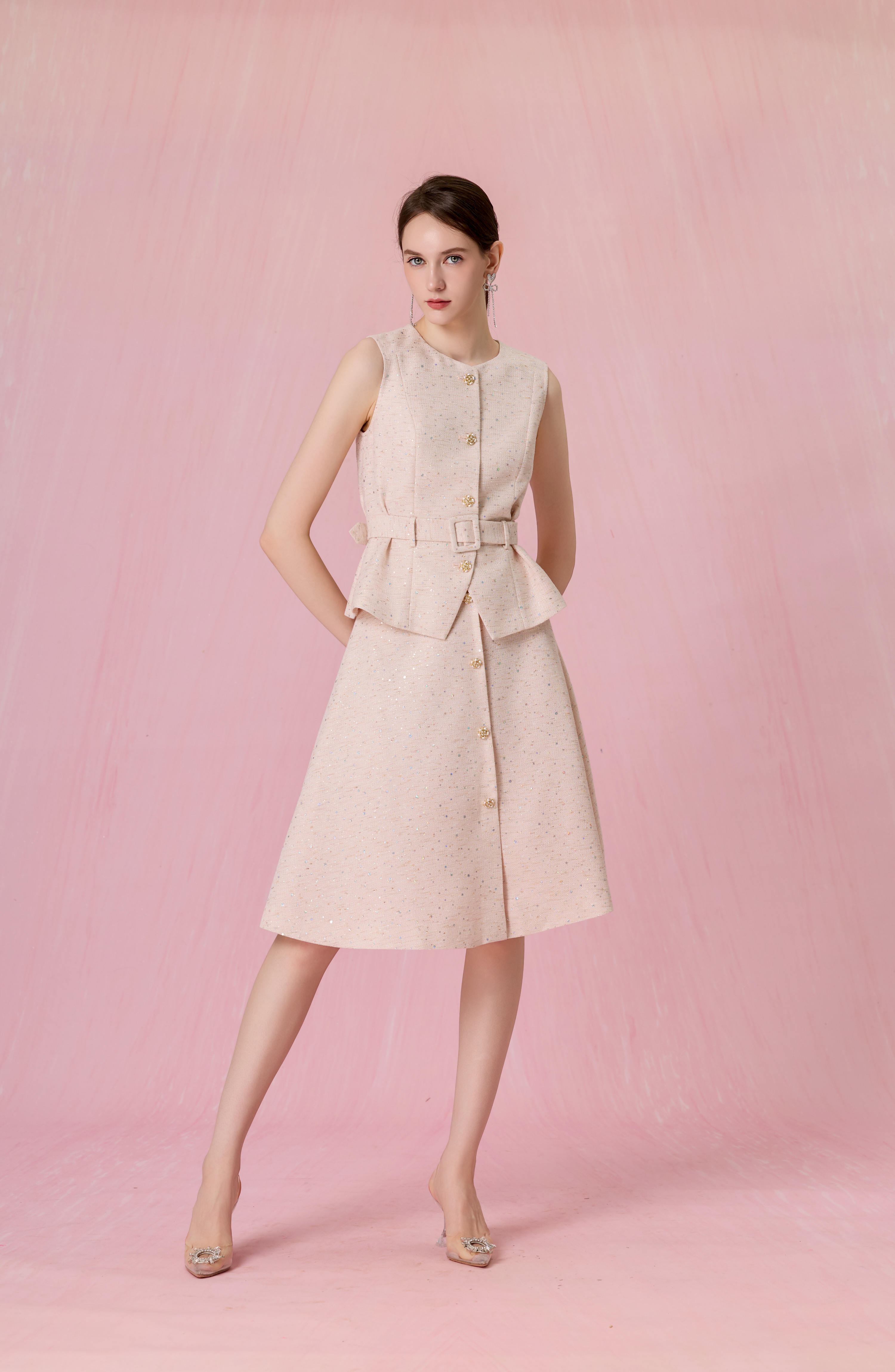 Cherrish Speckled Pink Tweed Vest Top