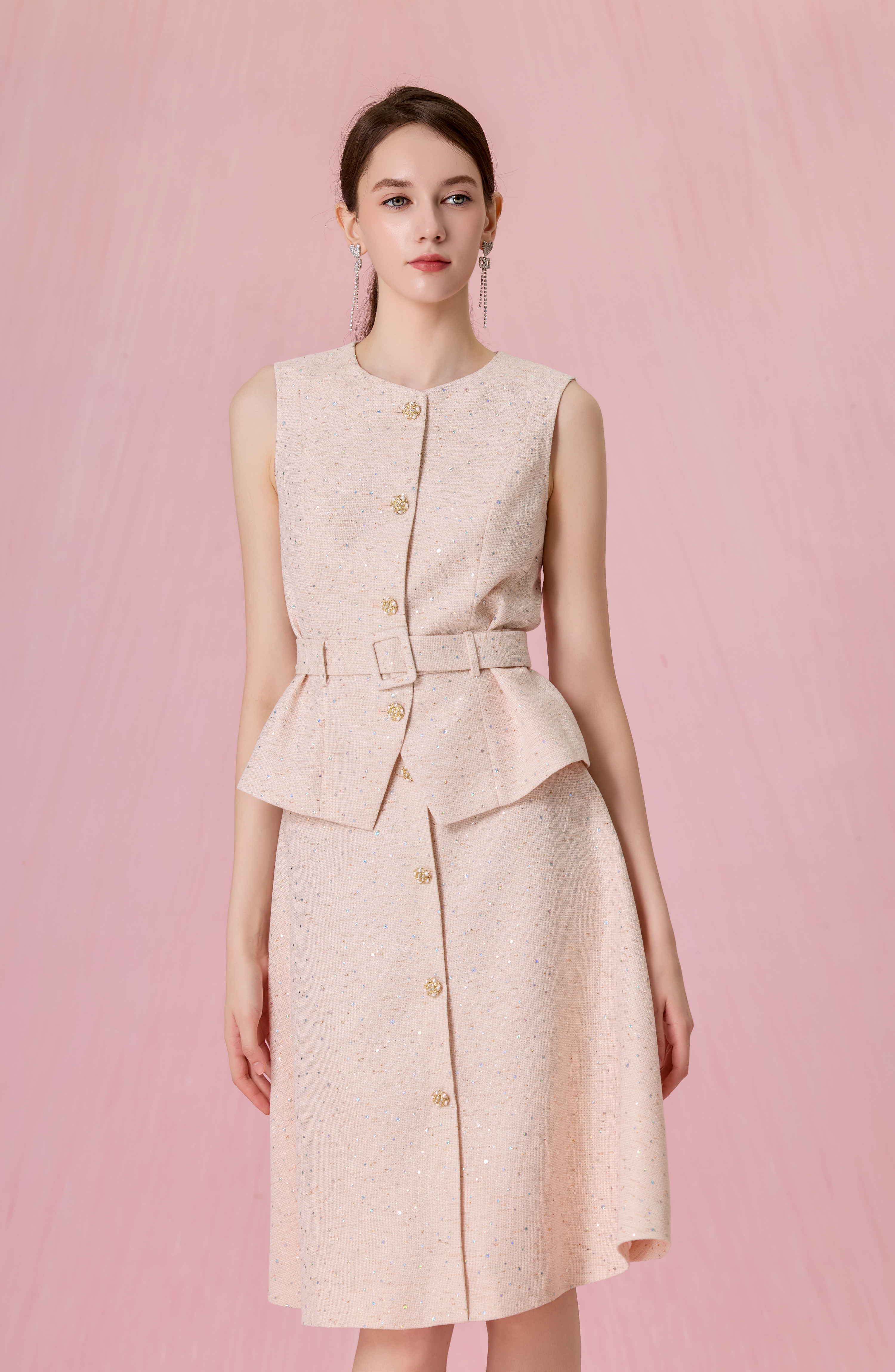 Cherrish Speckled Pink Tweed Vest Top