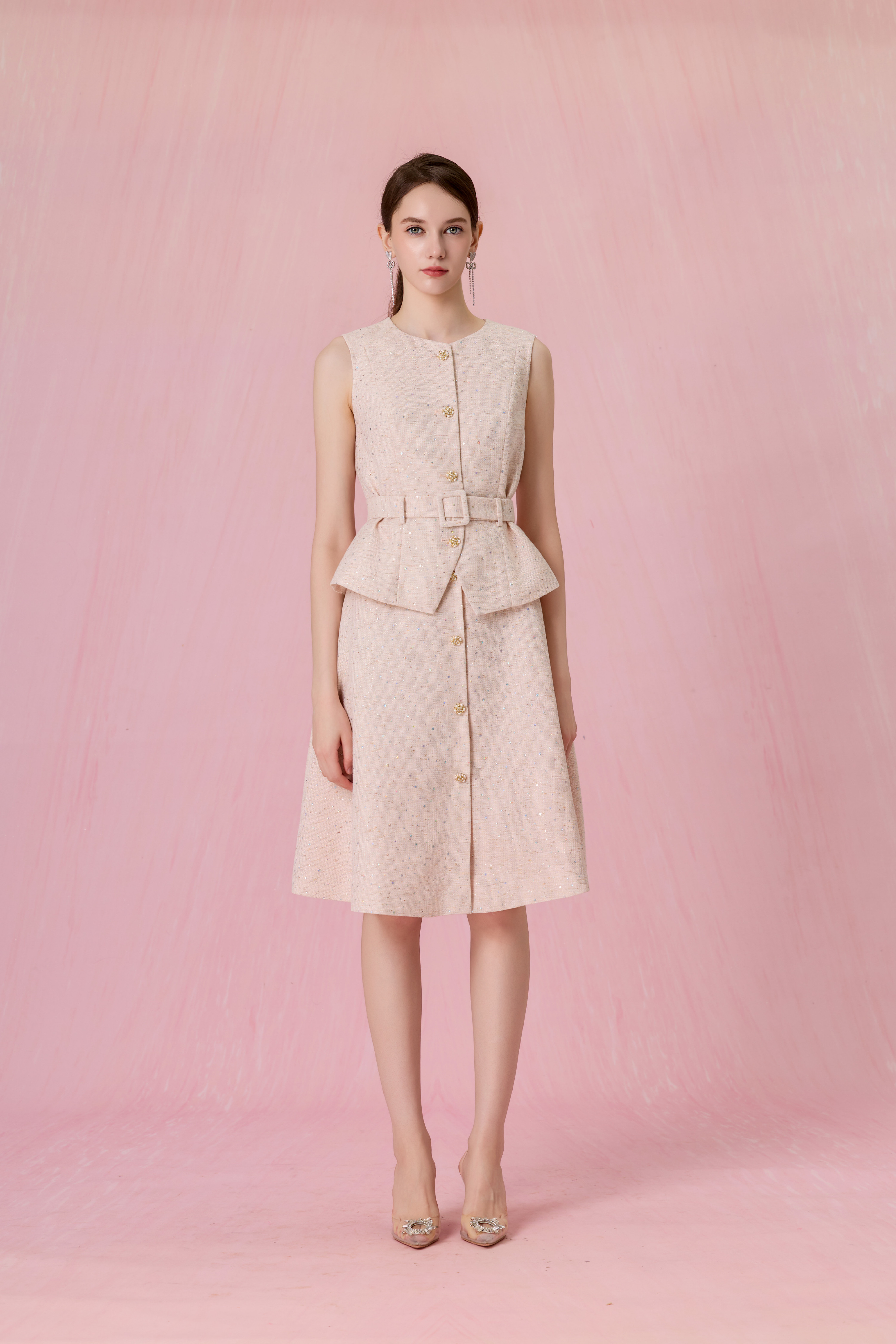 Cherrish Speckled Pink Tweed A-Line Skirt