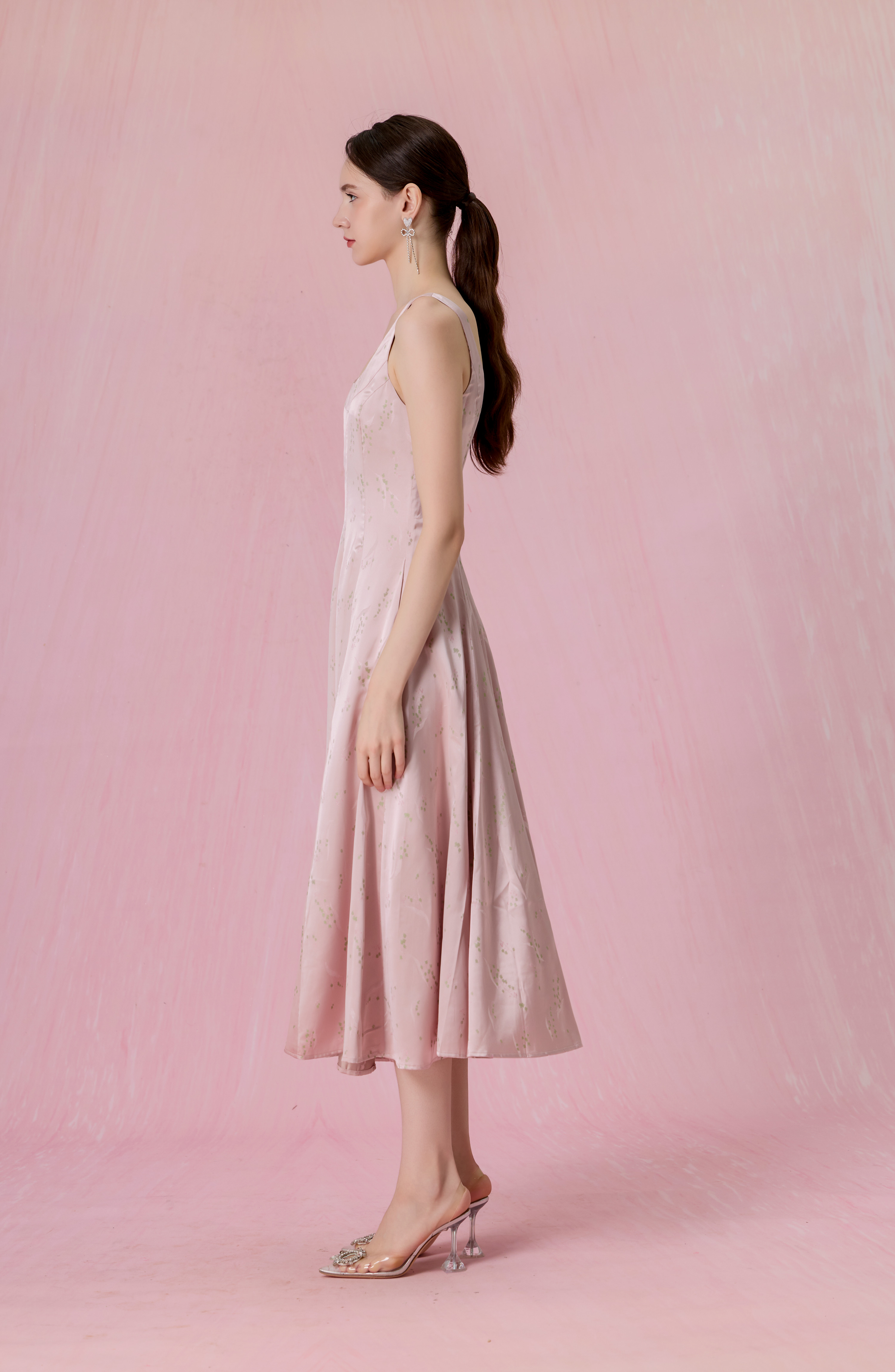 Cherey Pink Square Neck A-Line Midi Dress