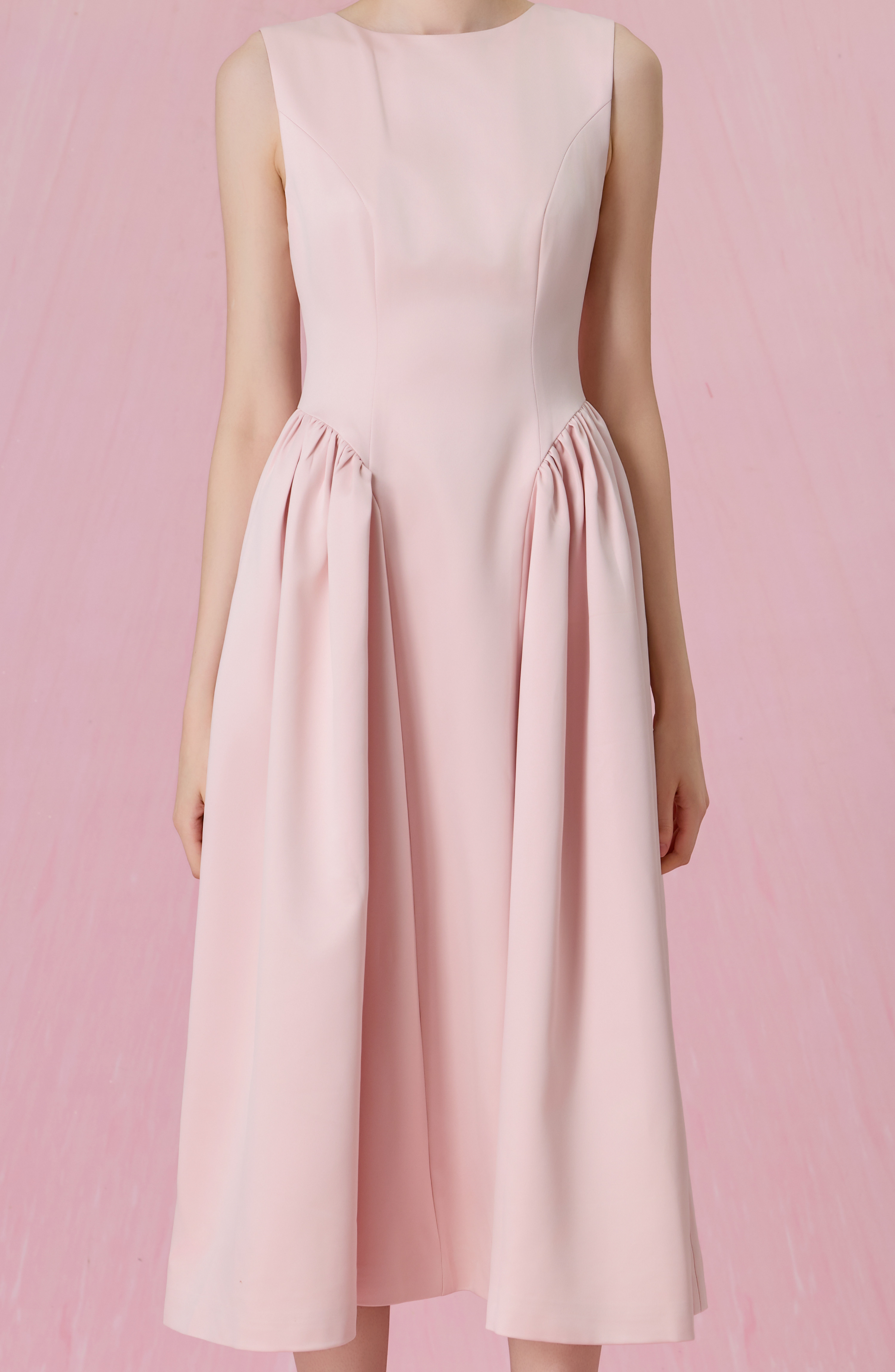 Cherice Blush Pink Fitted Drop Waist Midi Dress