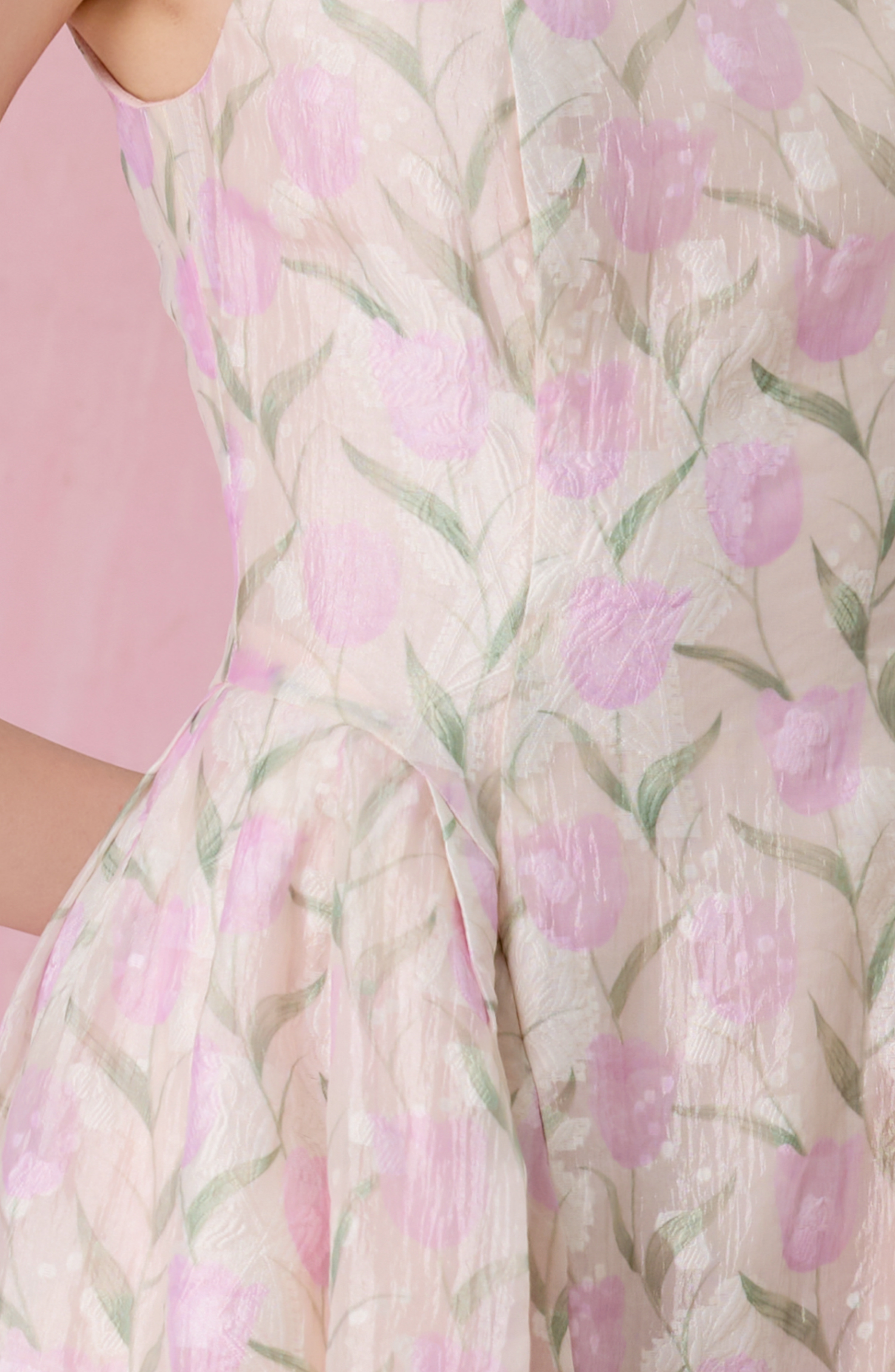 Glady Pink Tulip Jacquard Long Dress