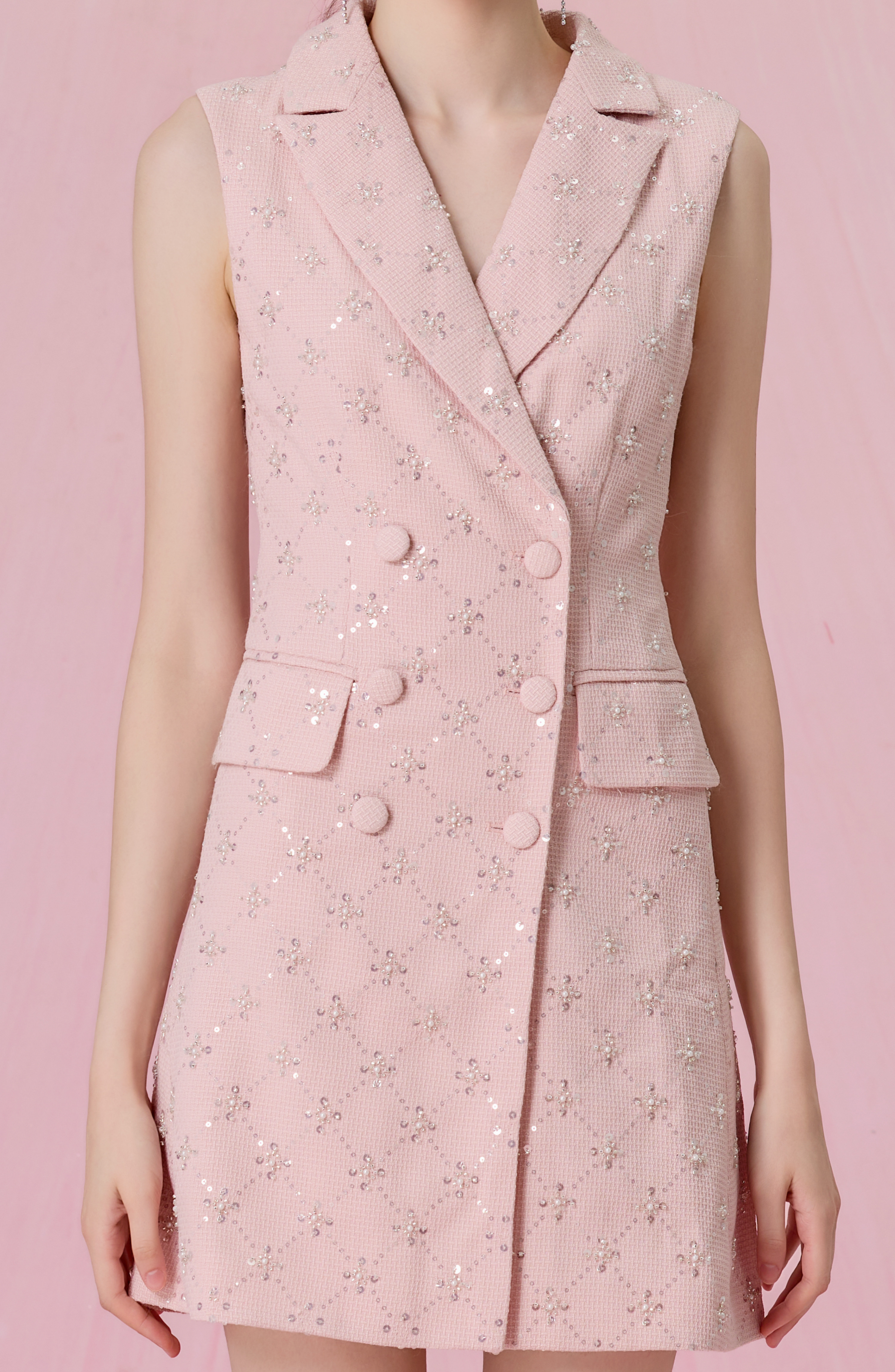 Chantalle Pink Tweed Sleeveless Blazer Dress