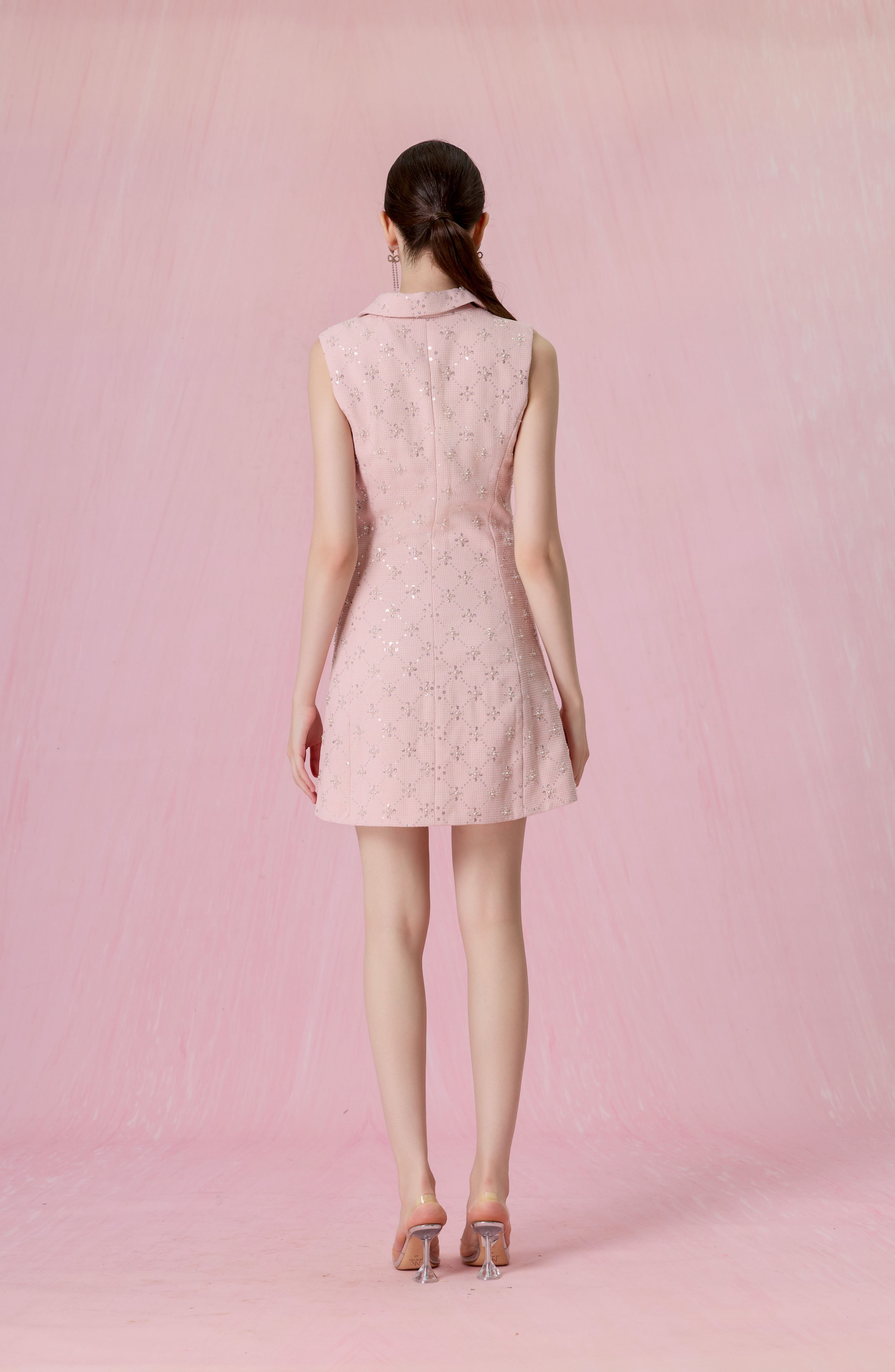 Chantalle Pink Tweed Sleeveless Blazer Dress