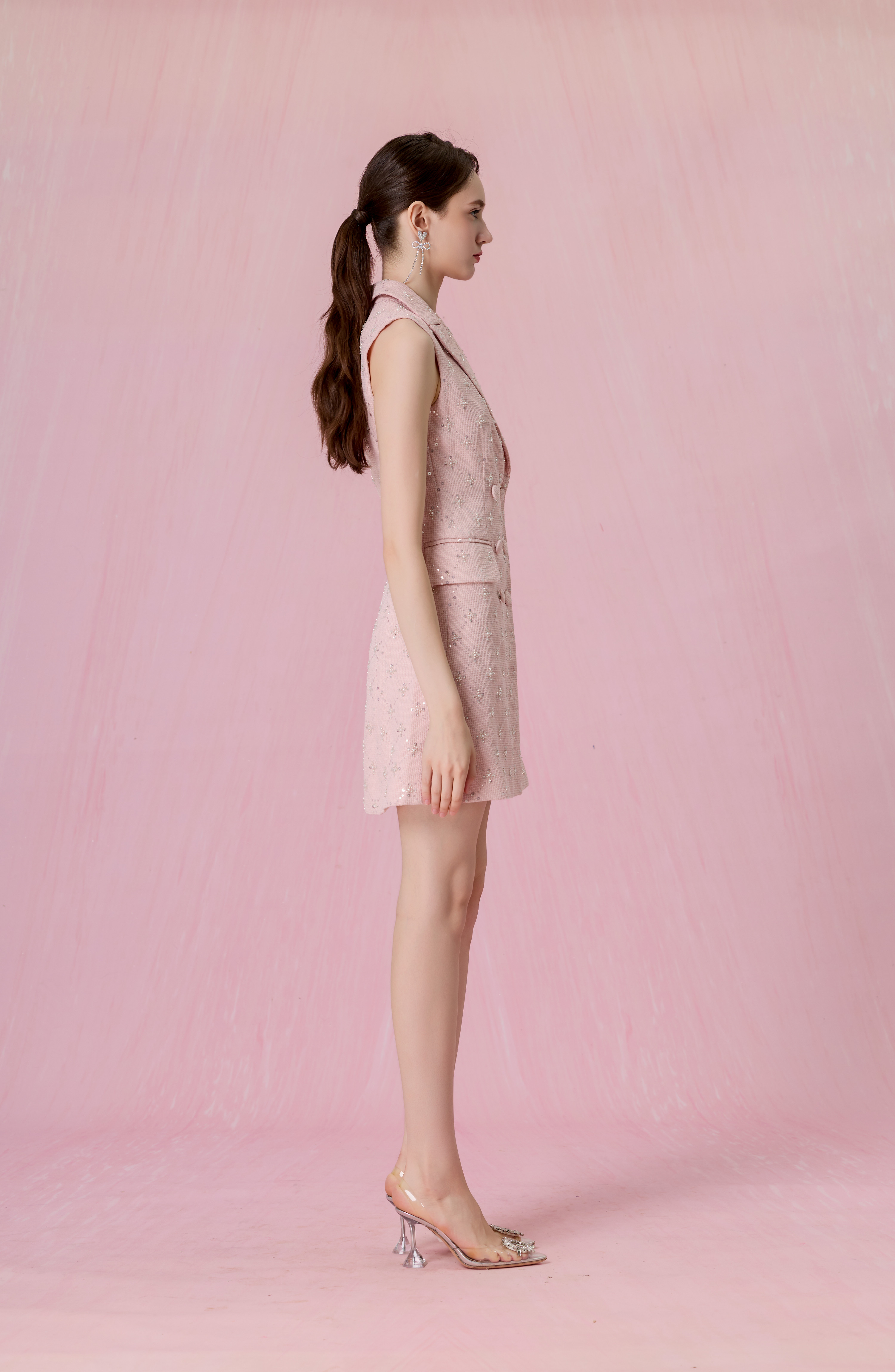 Chantalle Pink Tweed Sleeveless Blazer Dress