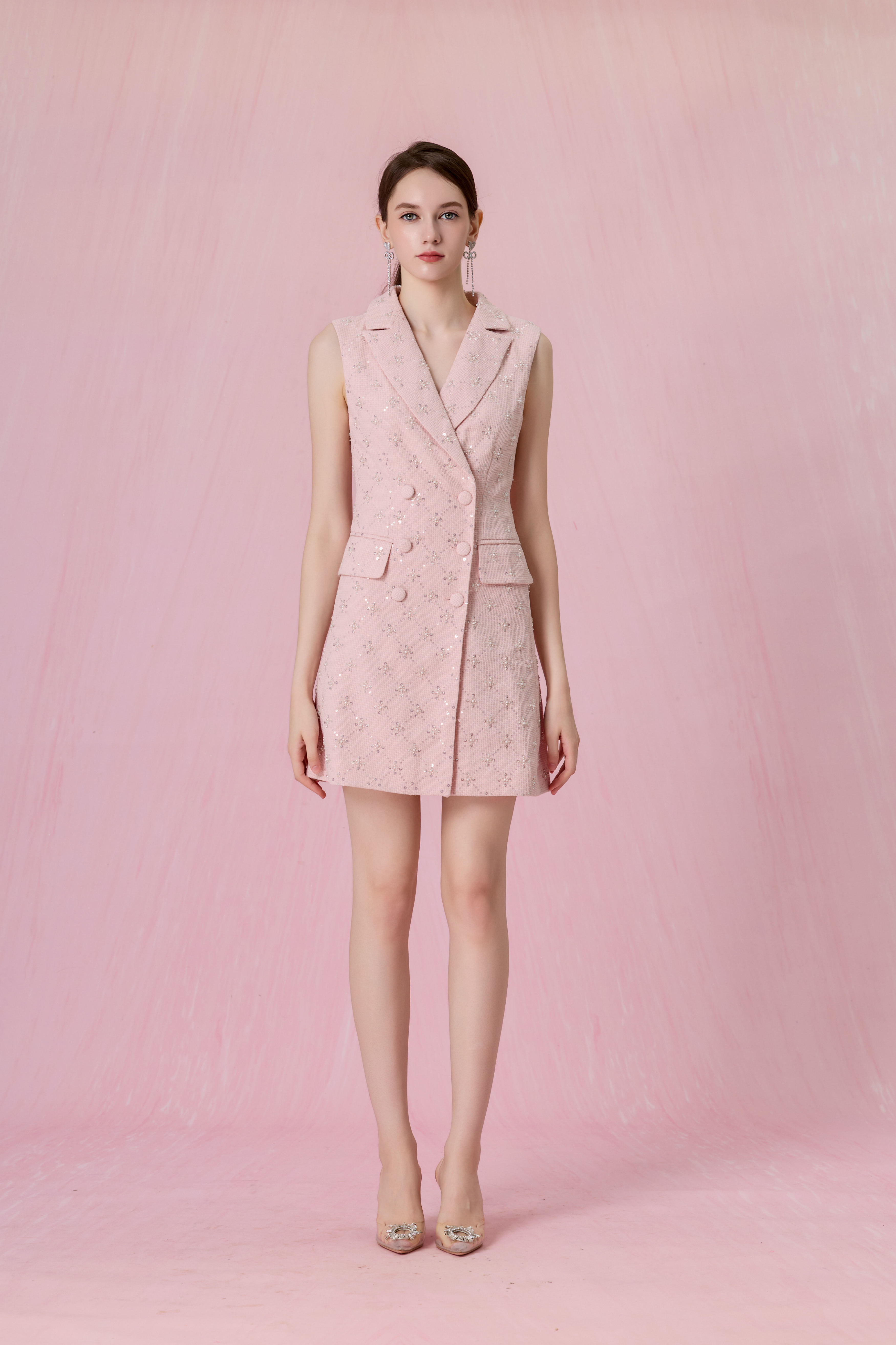 Chantalle Pink Tweed Sleeveless Blazer Dress