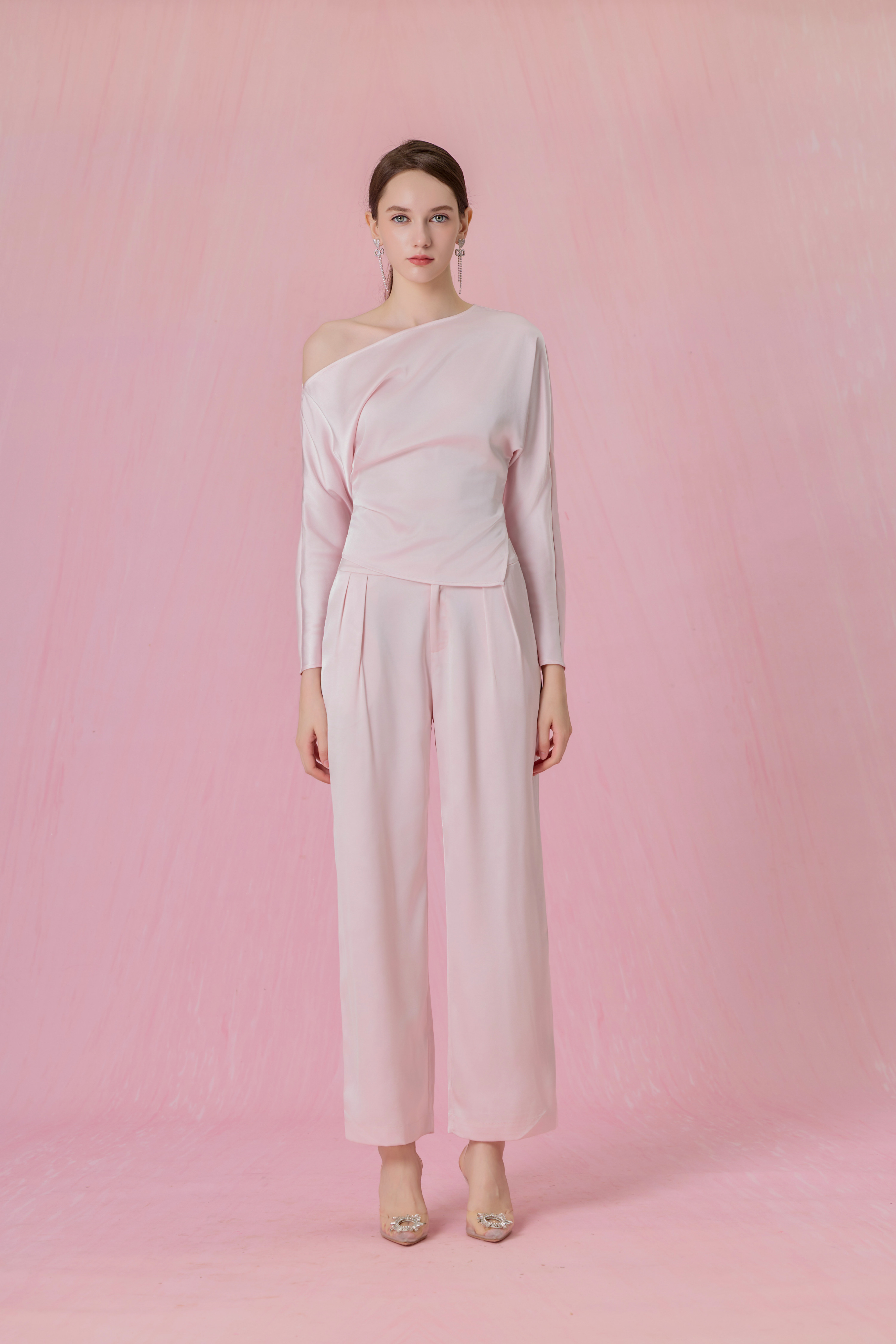 Coralie Light Pink Pleated Loose-Fit Pants