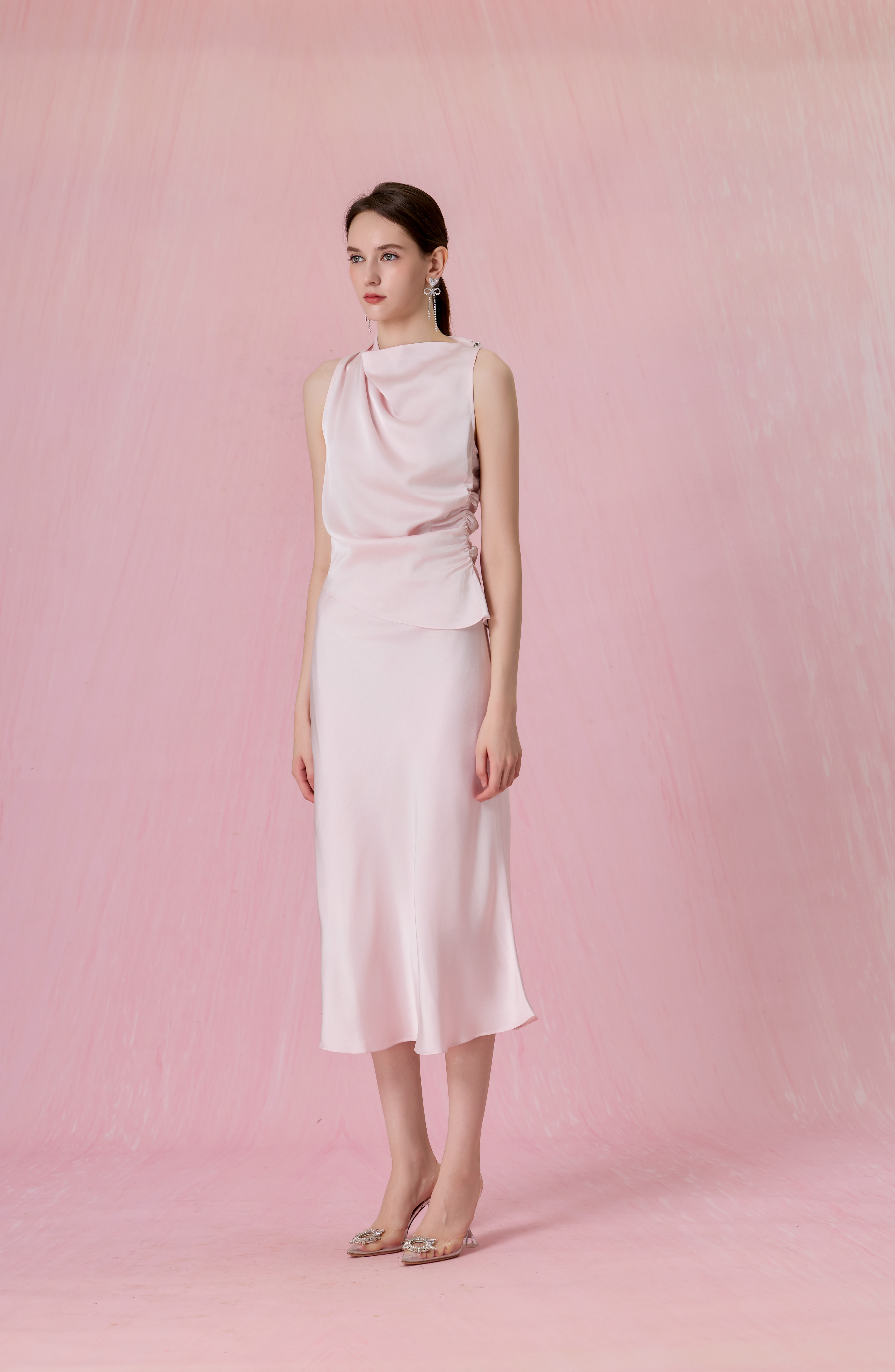 Cortney Light Pink Bias-Cut Maxi Skirt