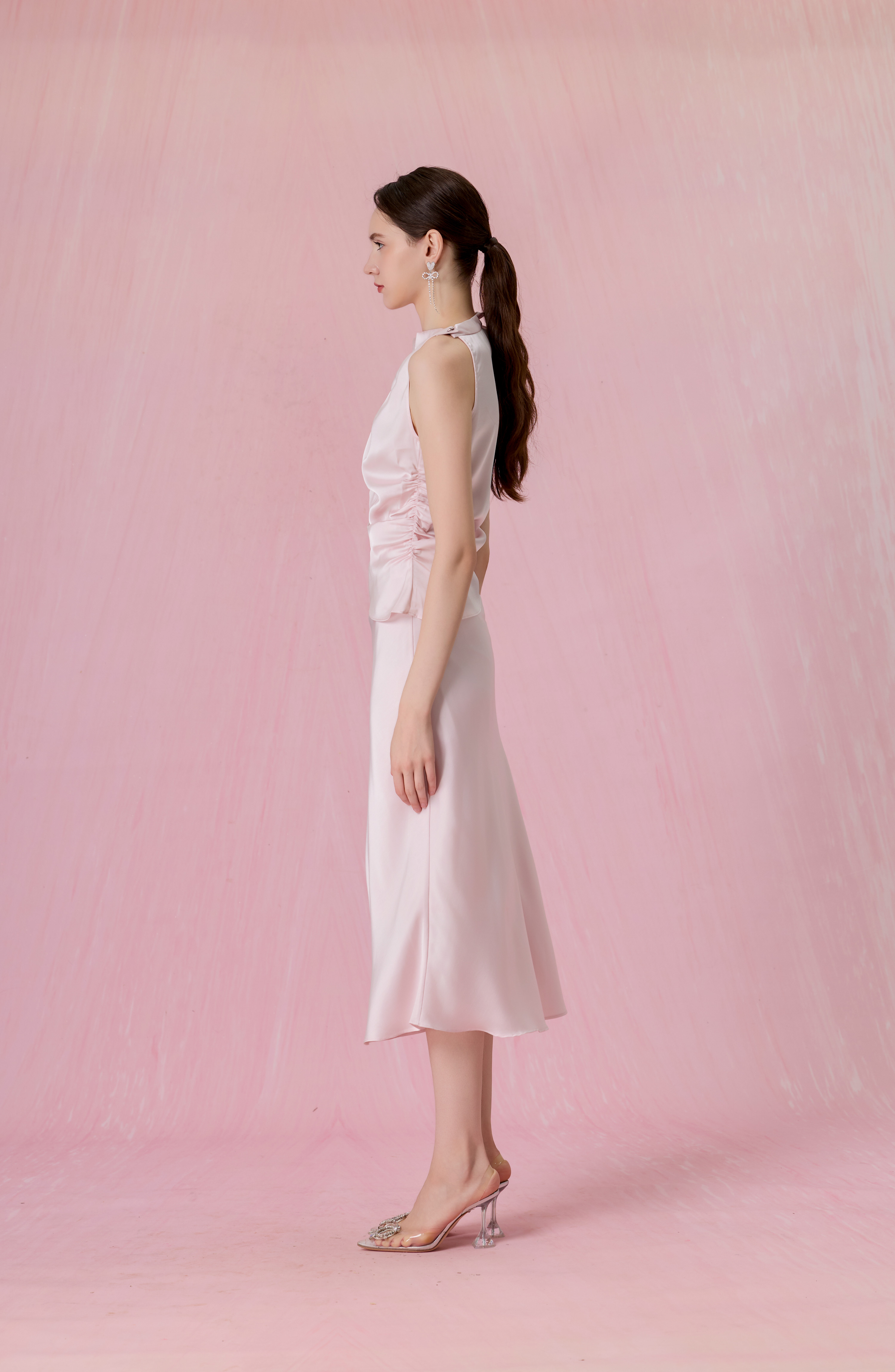 Cortney Light Pink Bias-Cut Maxi Skirt