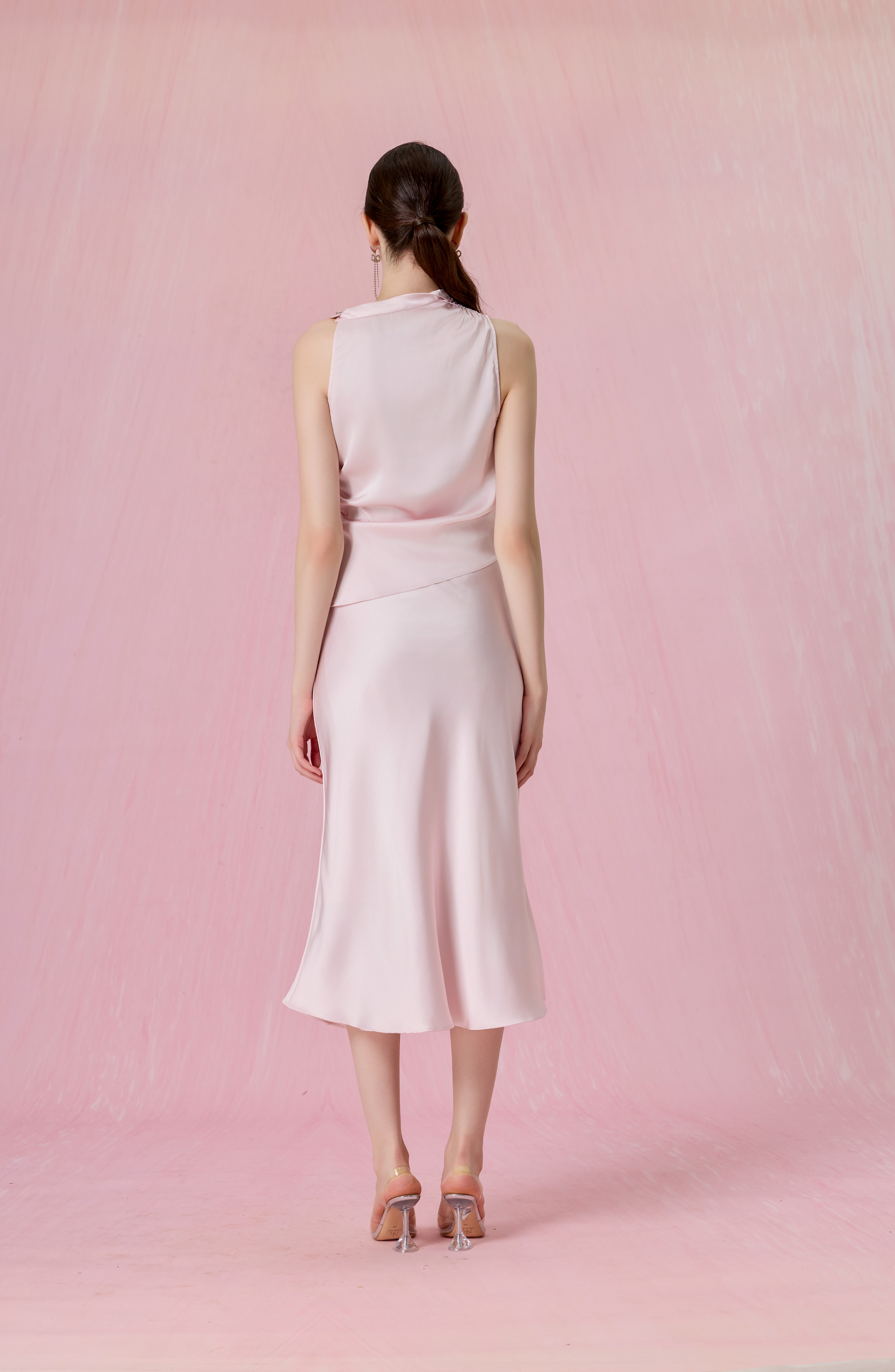 Cortney Light Pink Bias-Cut Maxi Skirt