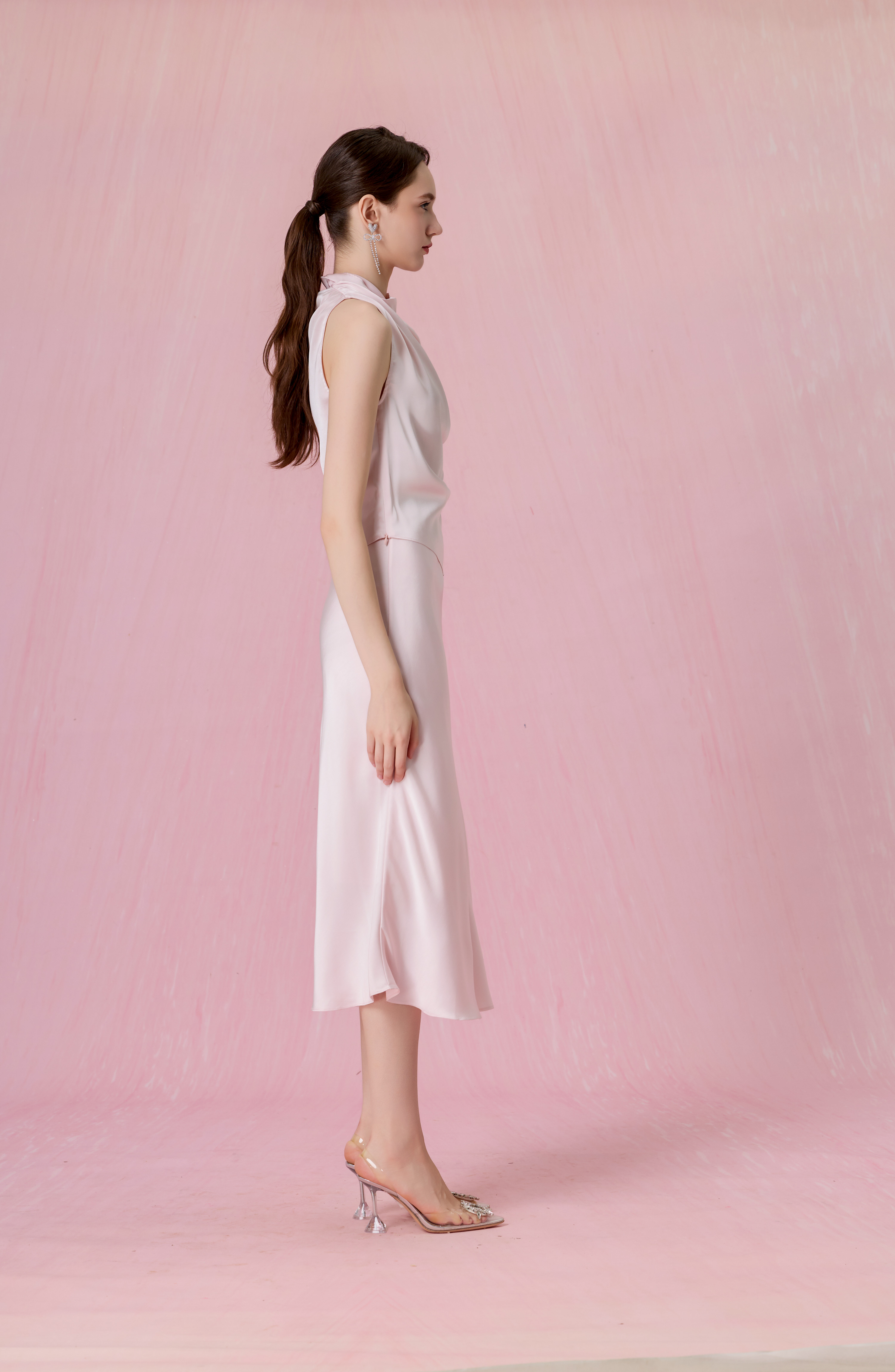 Cortney Light Pink Bias-Cut Maxi Skirt