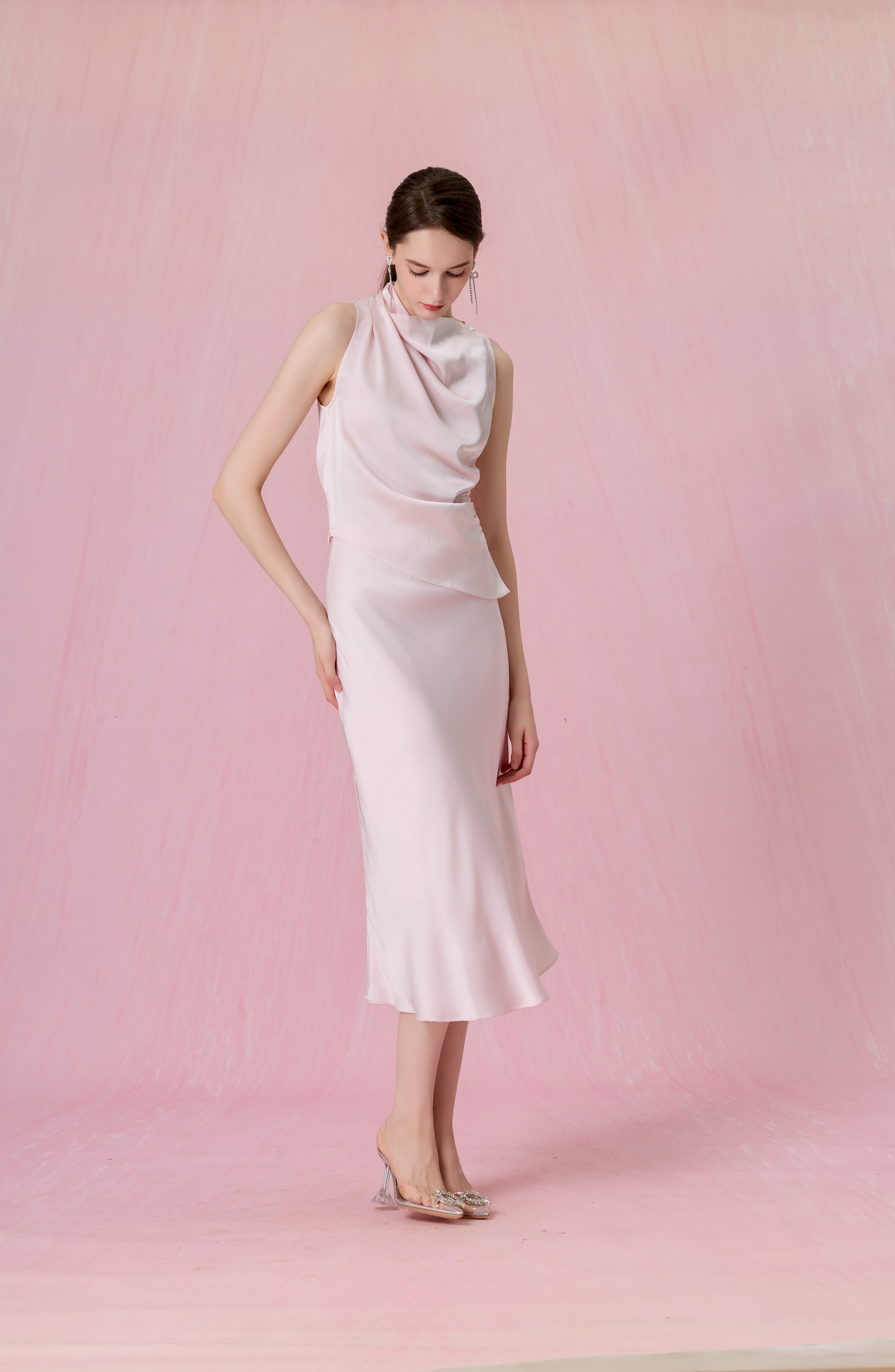 Cortney Light Pink Bias-Cut Maxi Skirt