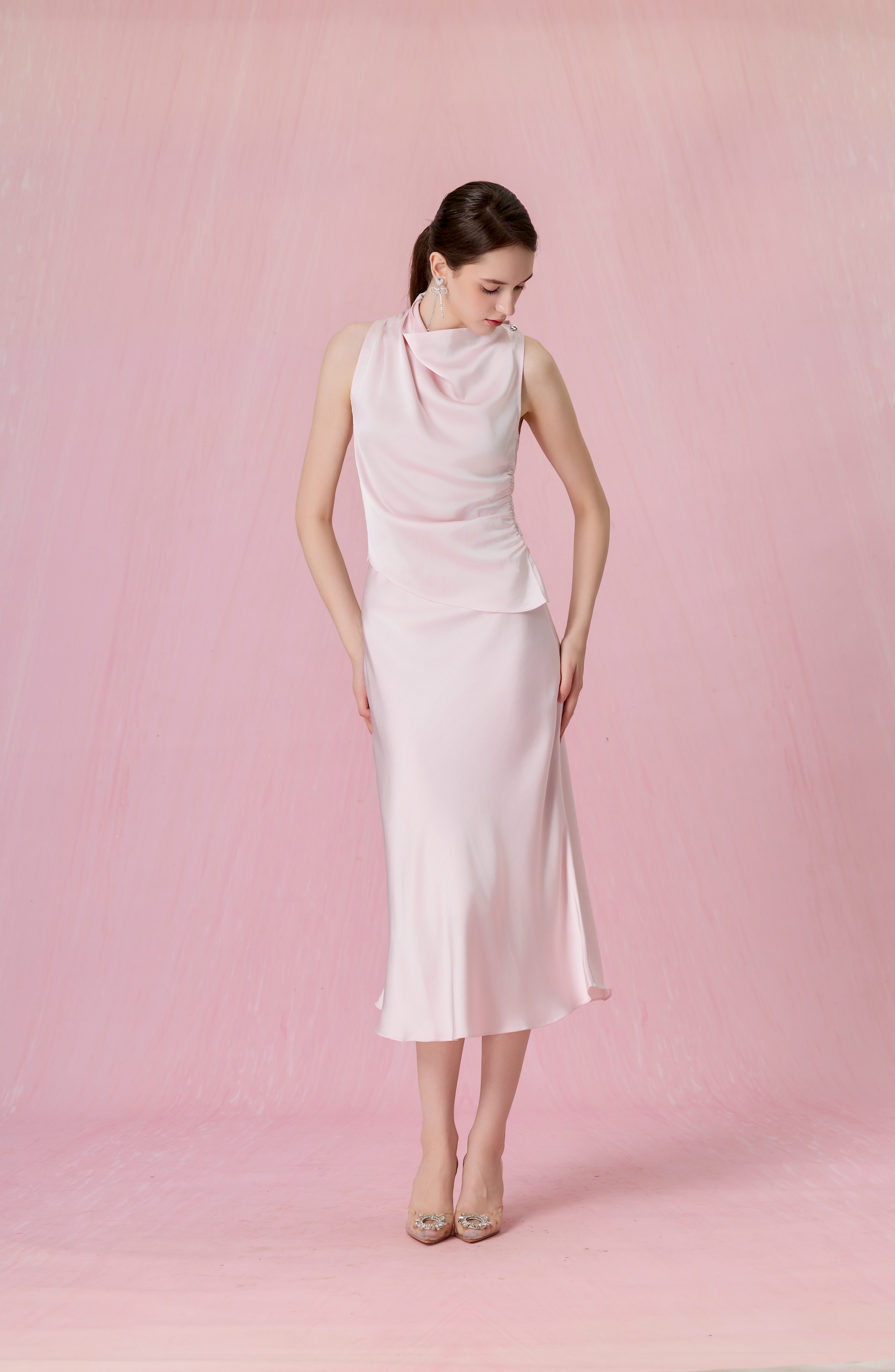 Cortney Light Pink Bias-Cut Maxi Skirt