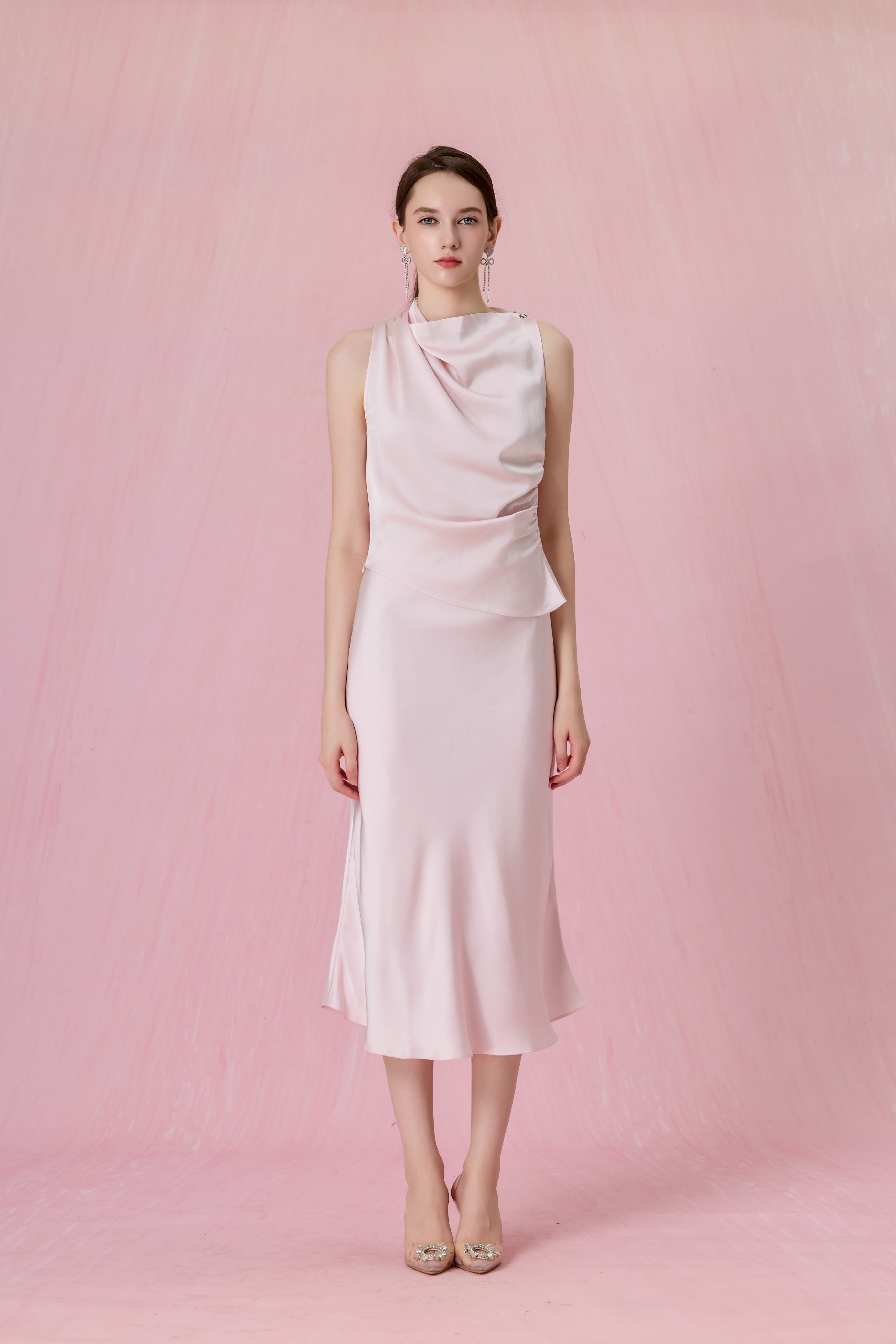 Cortney Light Pink Bias-Cut Maxi Skirt