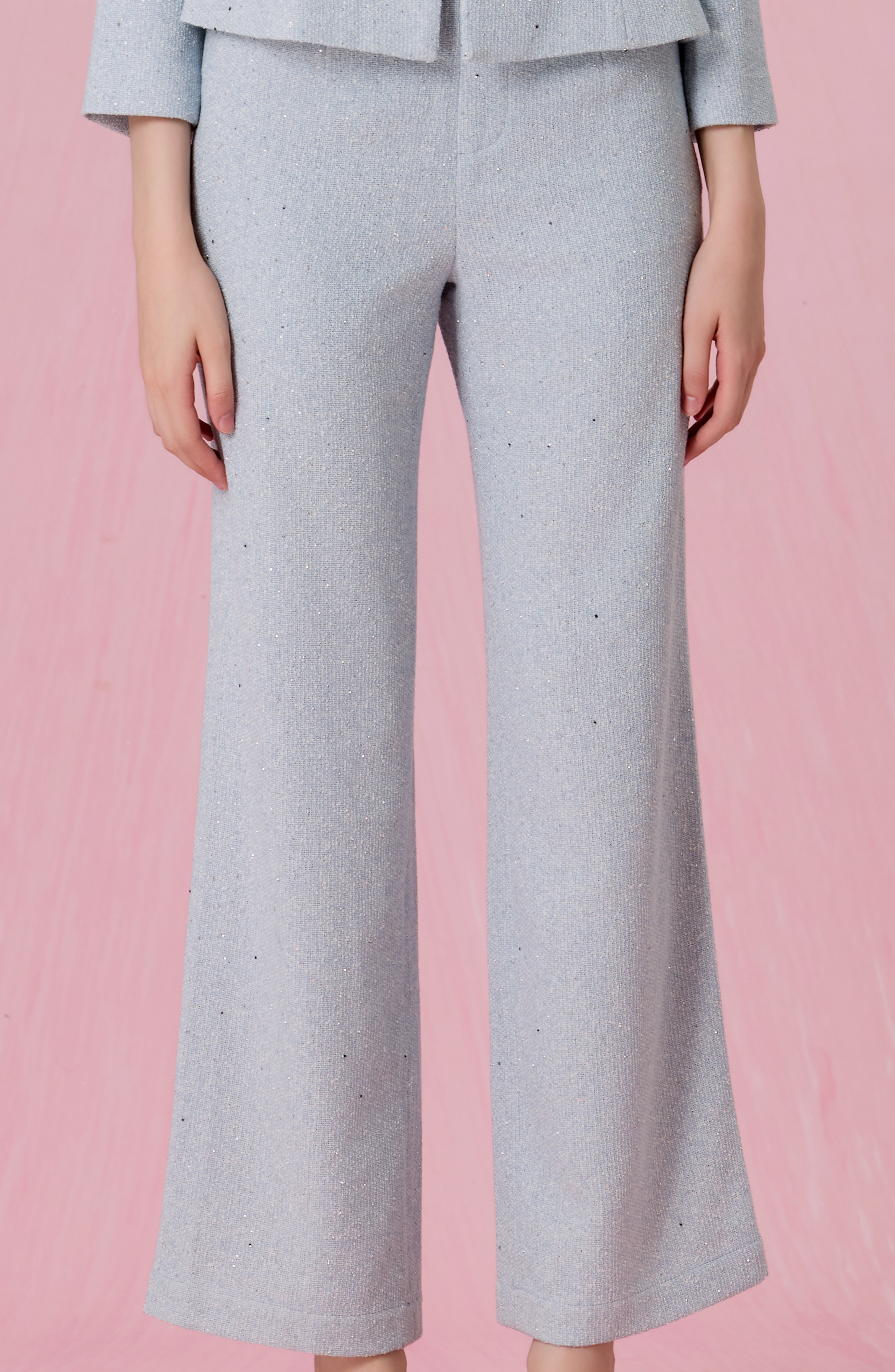 Clemence Light Blue Tweed Wide-Leg Pants