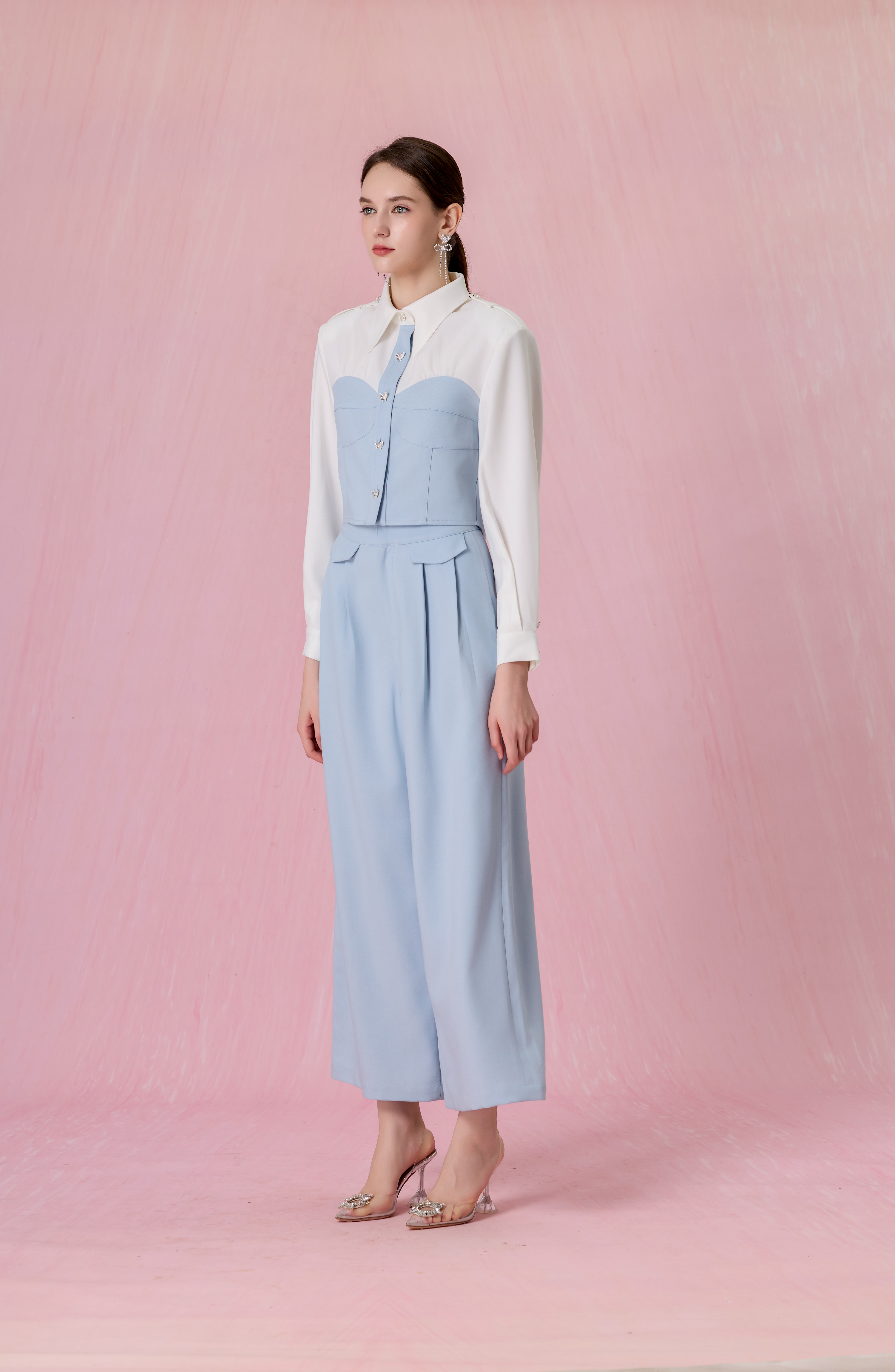Cherisa Blue Contrast Panel Long Sleeve Top