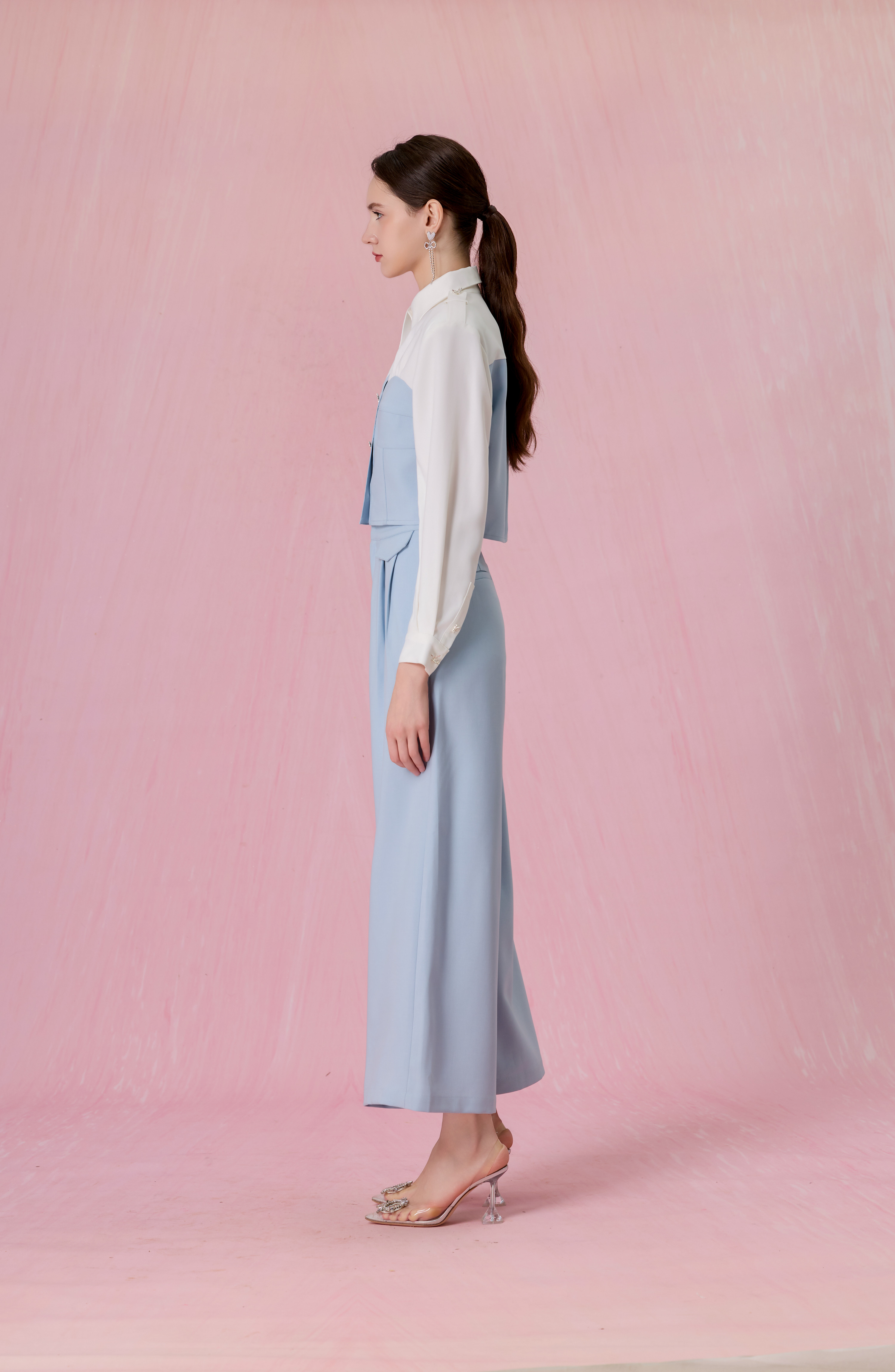 Cherisa Blue Contrast Panel Long Sleeve Top