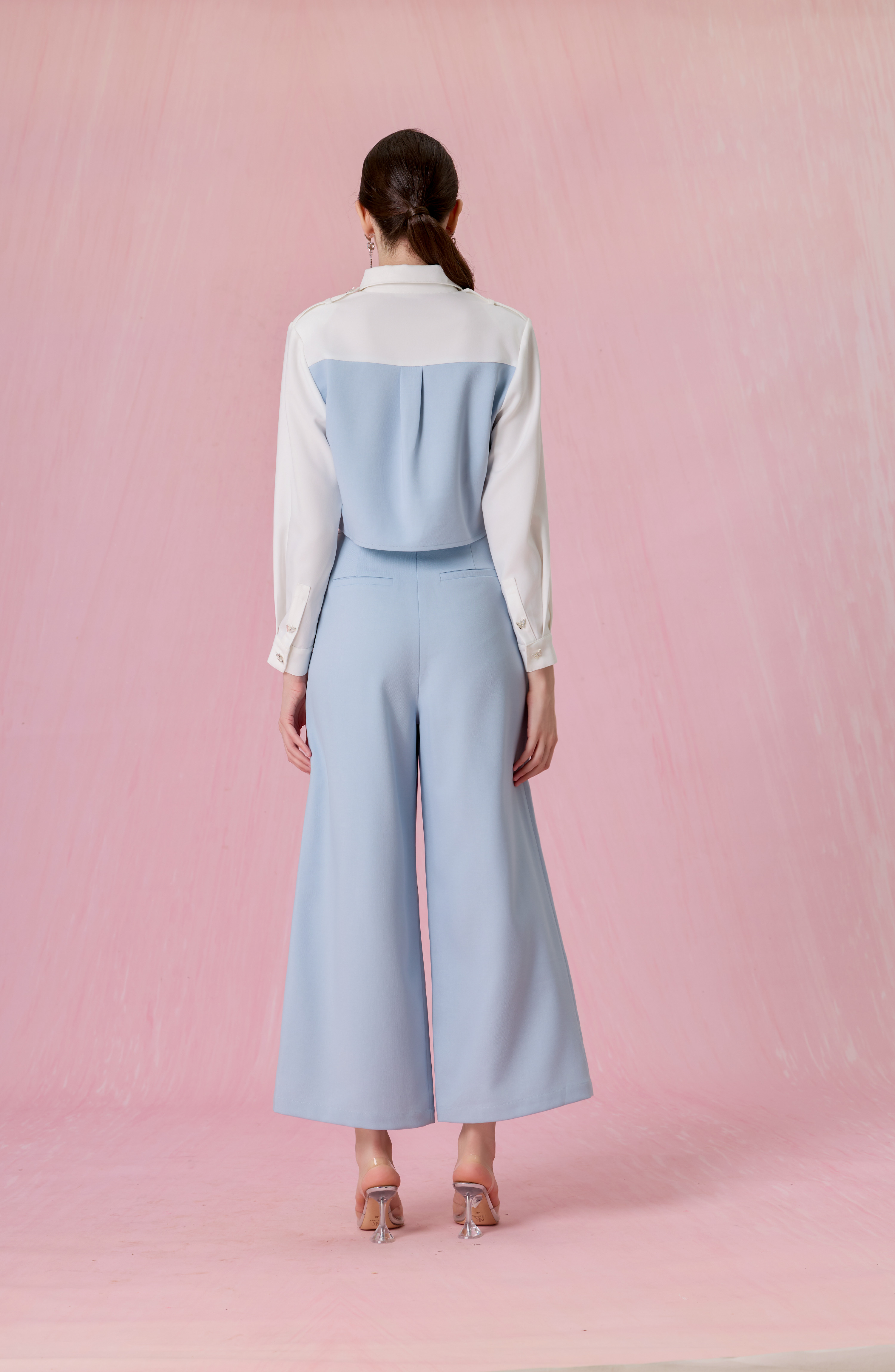 Cherisa Blue Contrast Panel Long Sleeve Top