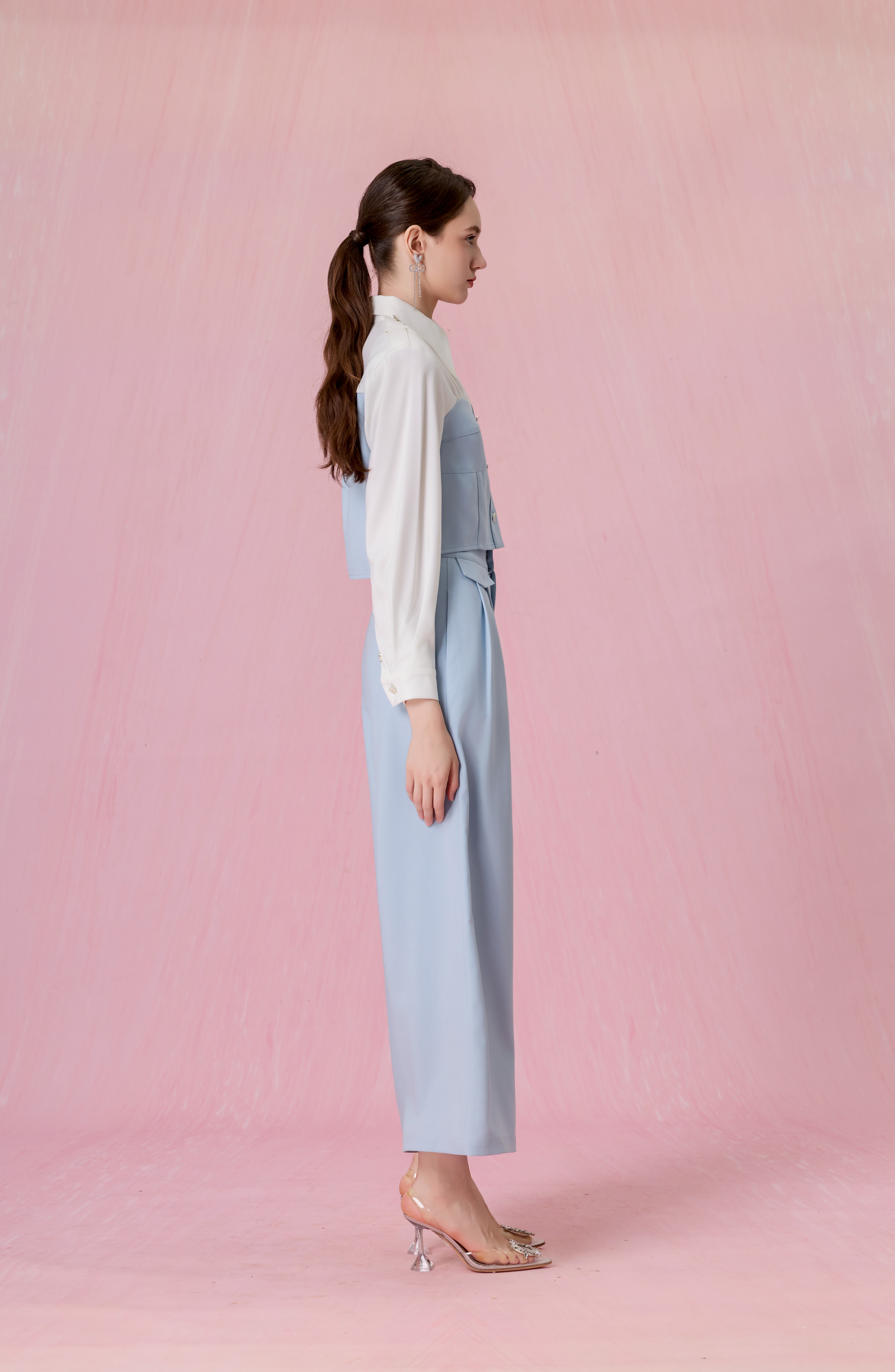 Cherisa Blue Contrast Panel Long Sleeve Top