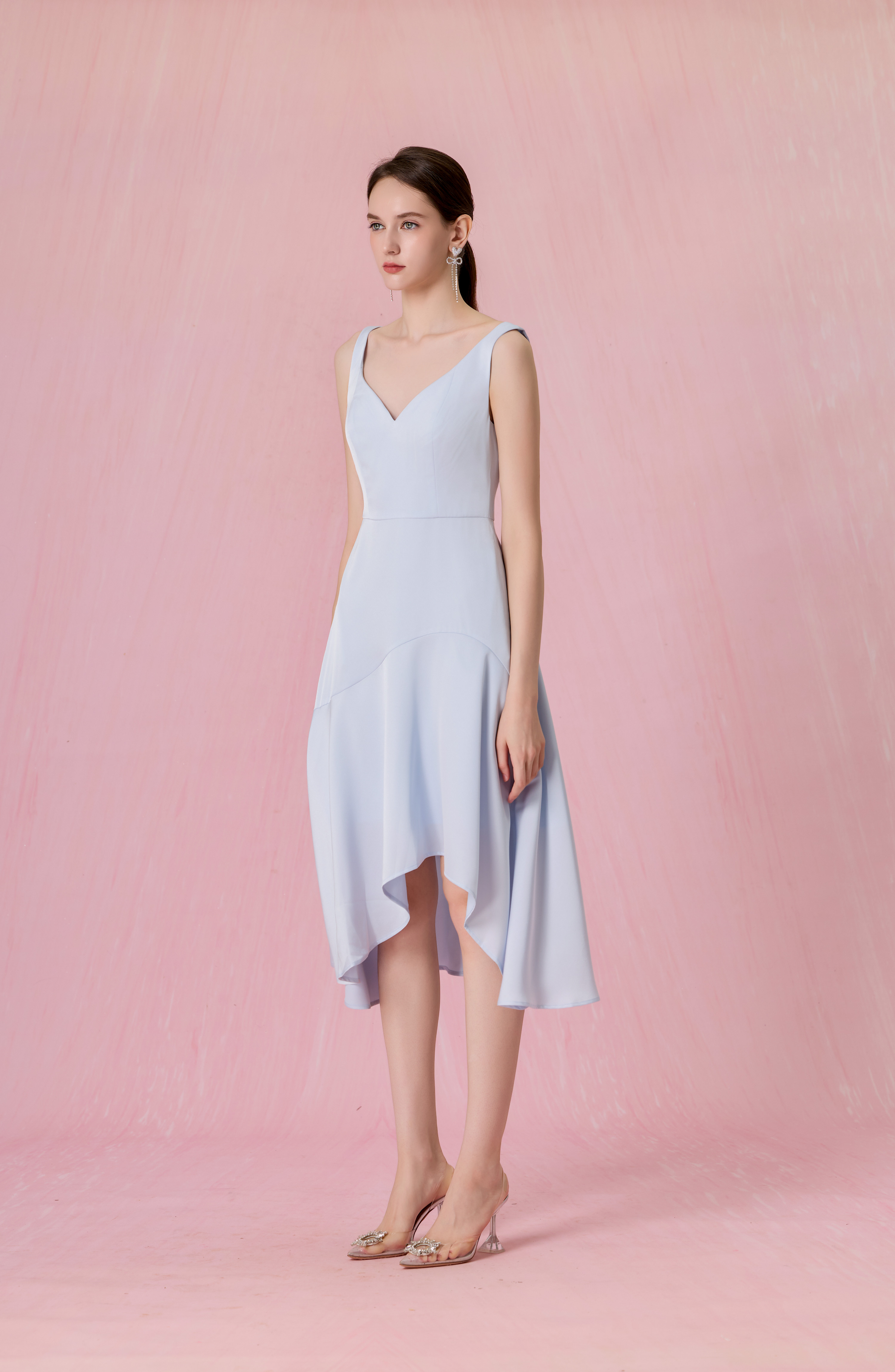 Cherilynne Sky Blue V-neck Asymmetrical Dress