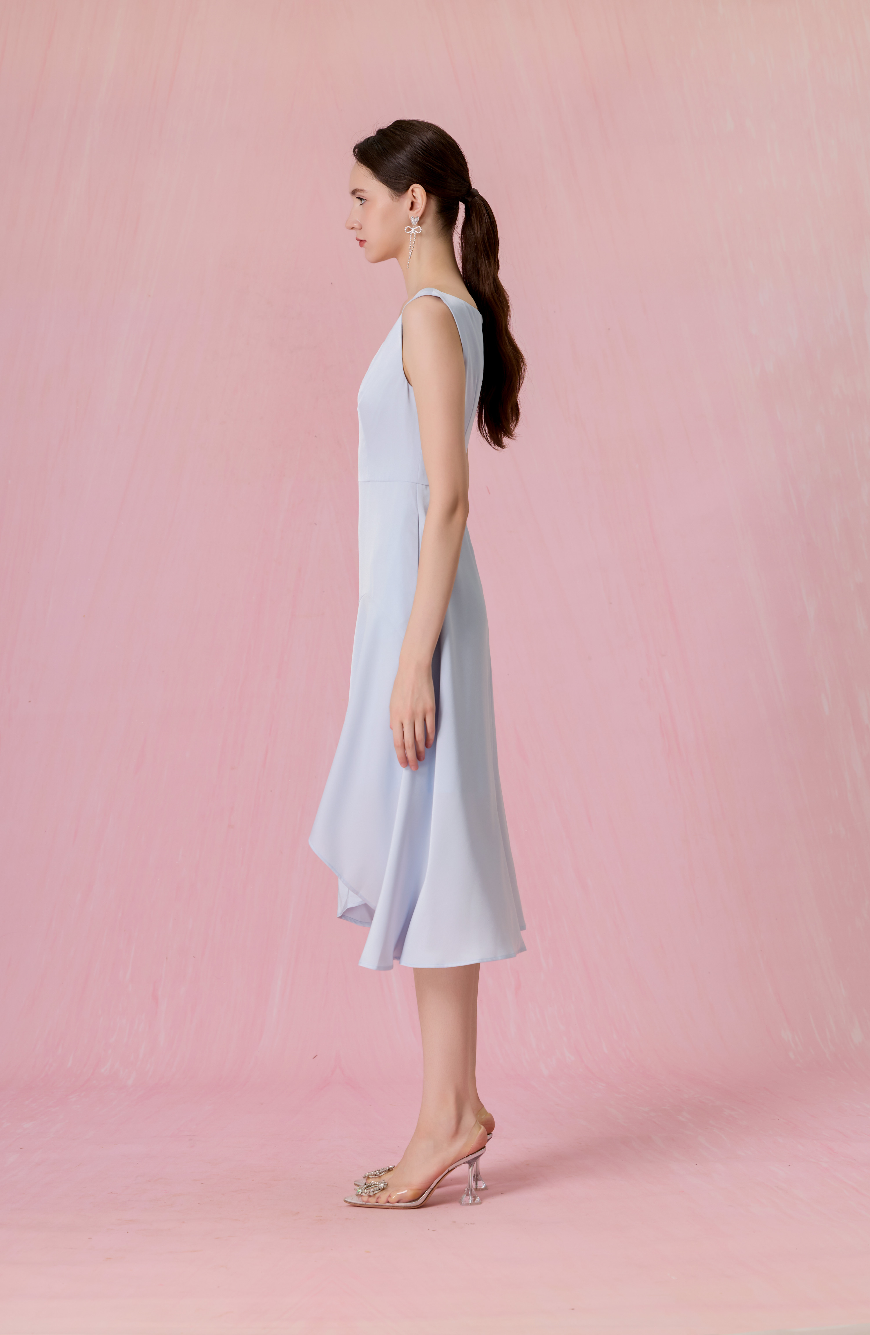 Cherilynne Sky Blue V-neck Asymmetrical Dress