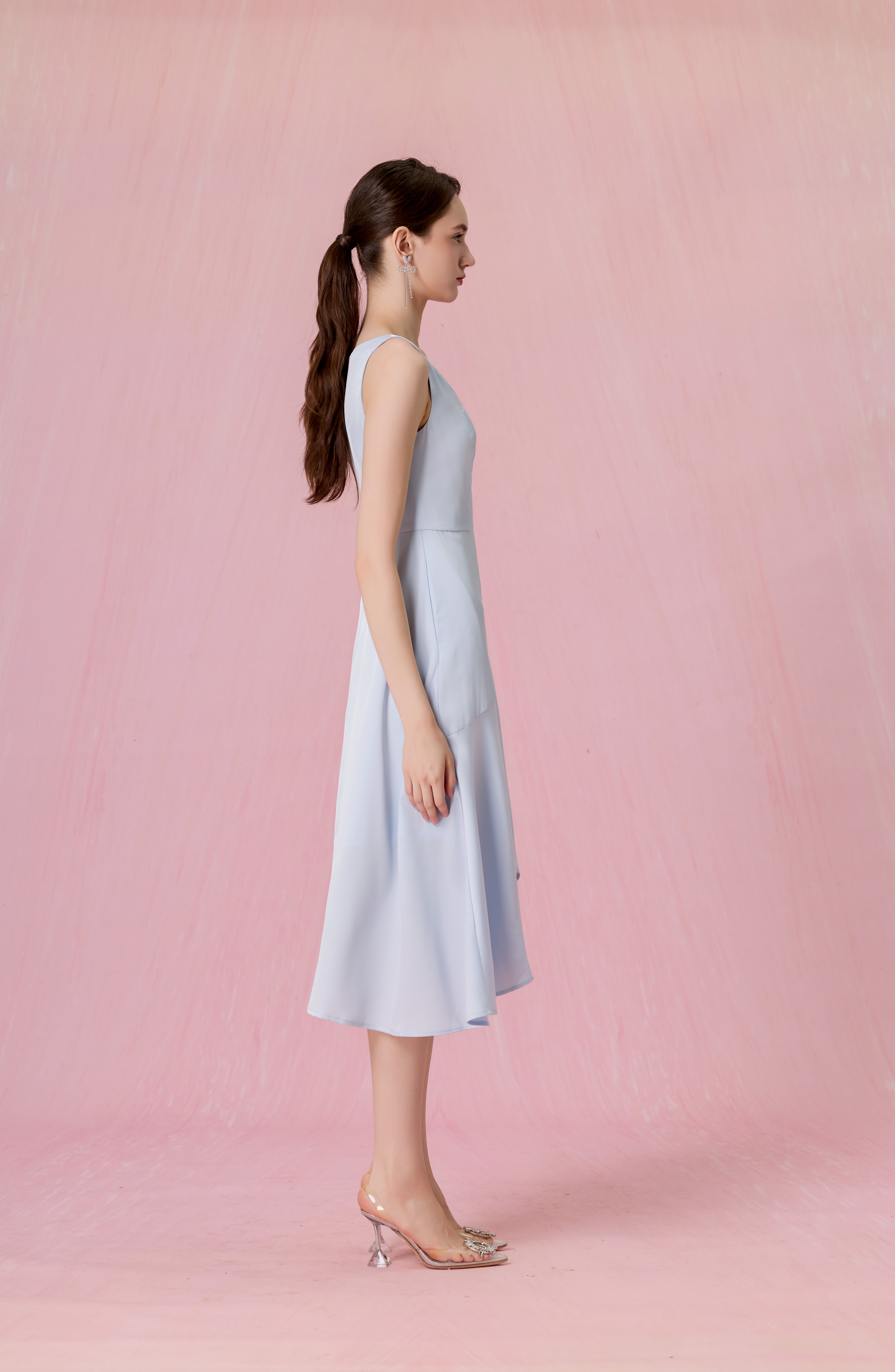 Cherilynne Sky Blue V-neck Asymmetrical Dress