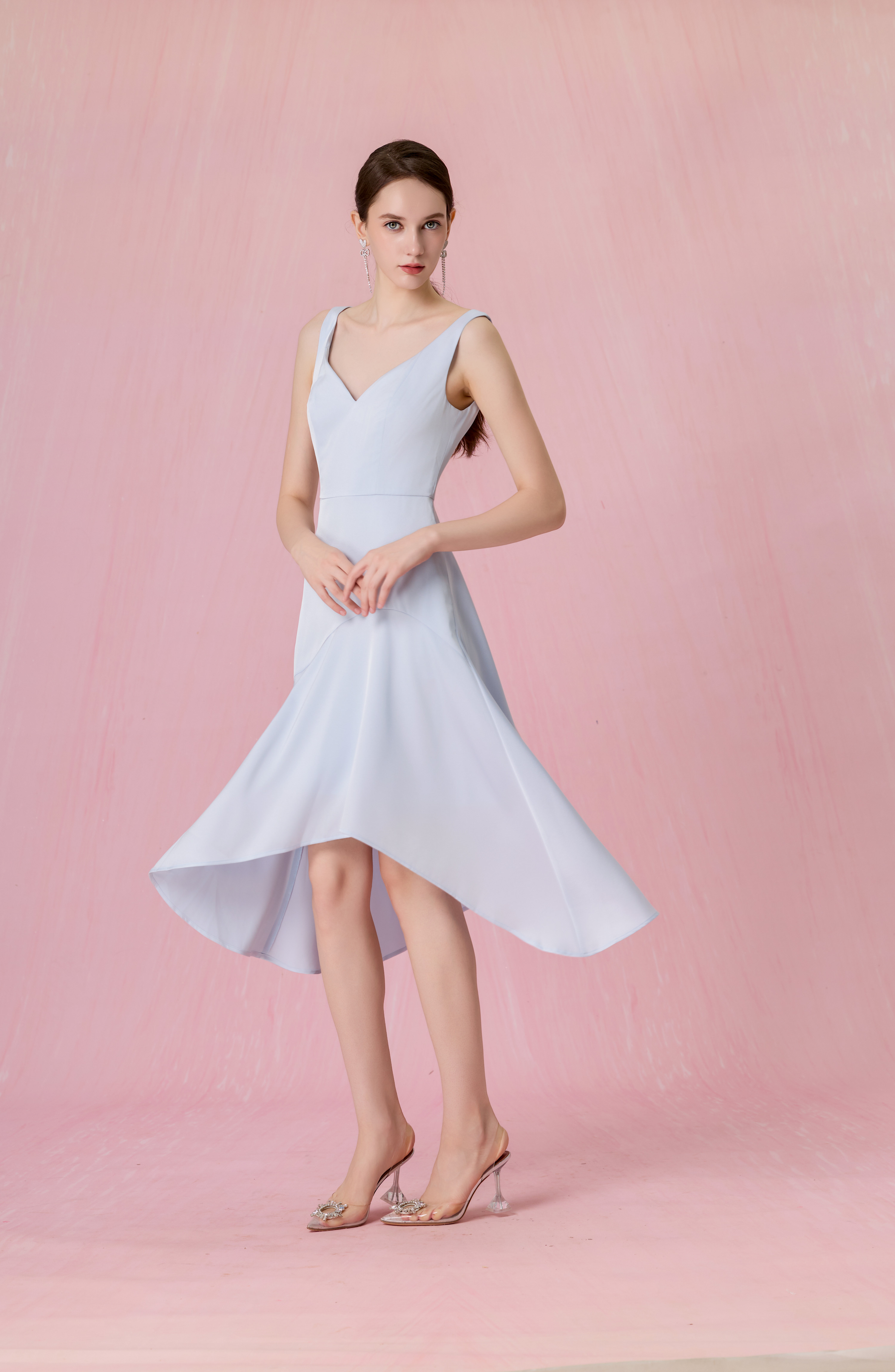 Cherilynne Sky Blue V-neck Asymmetrical Dress