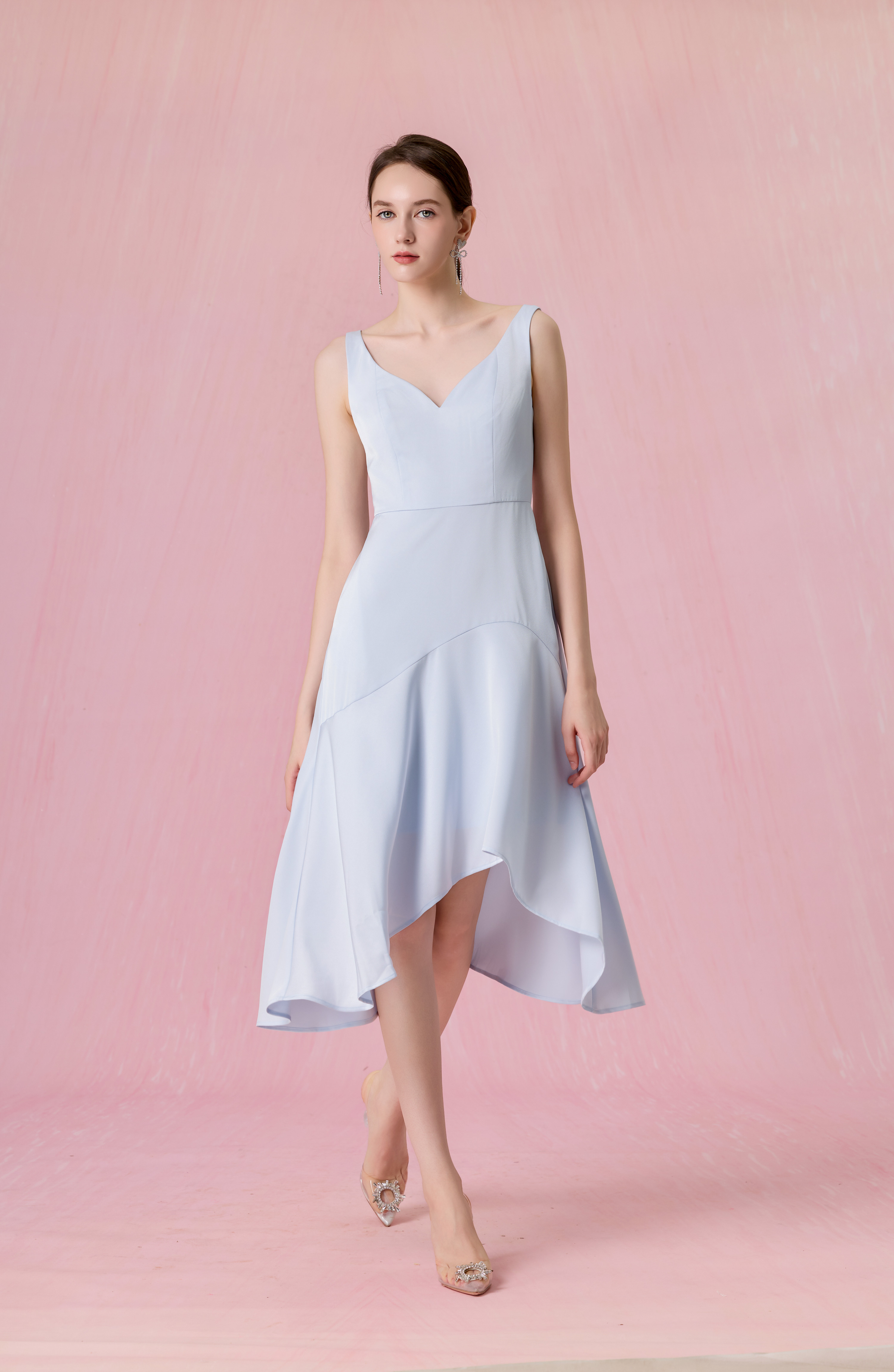 Cherilynne Sky Blue V-neck Asymmetrical Dress
