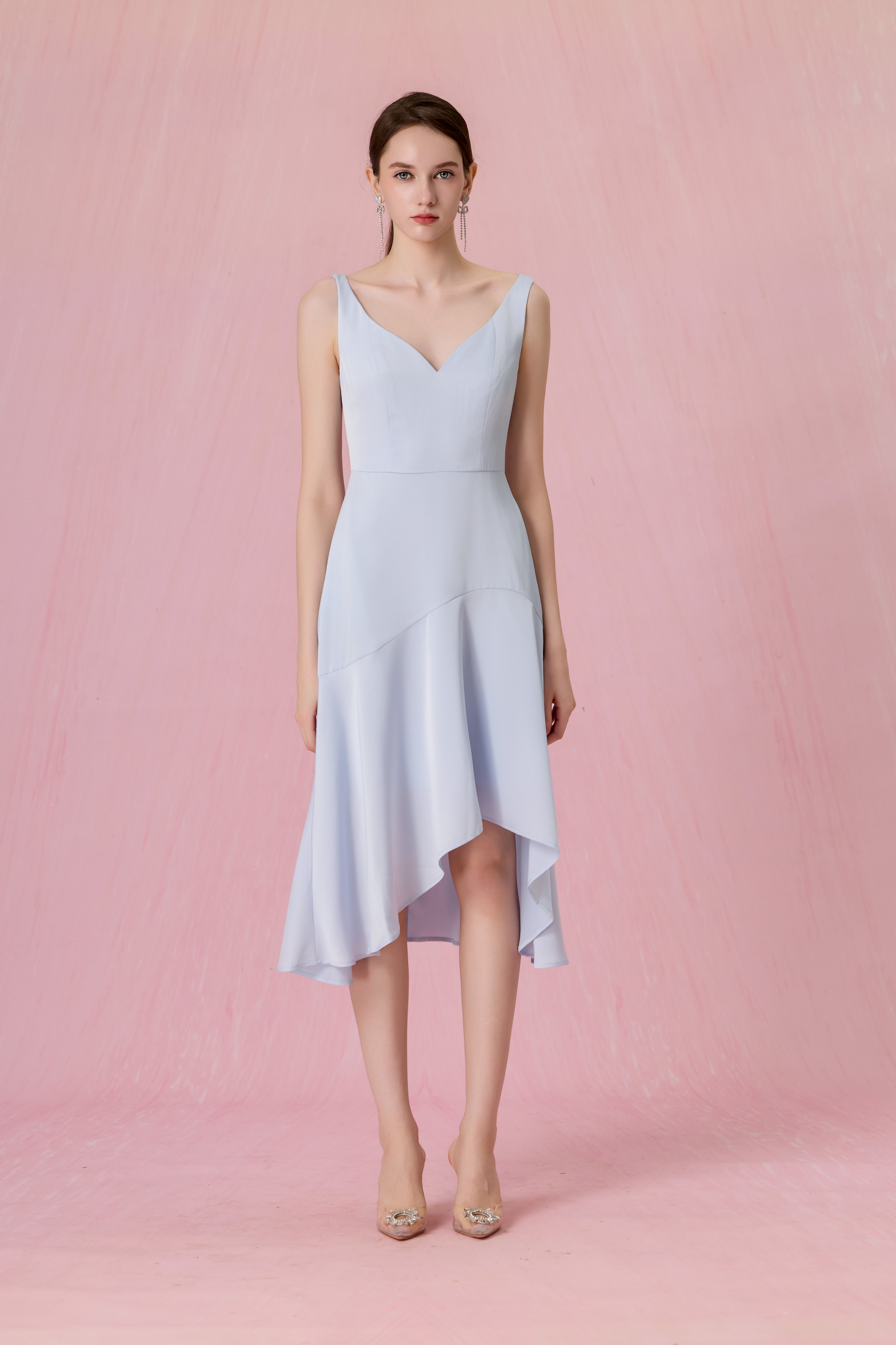 Cherilynne Sky Blue V-neck Asymmetrical Dress