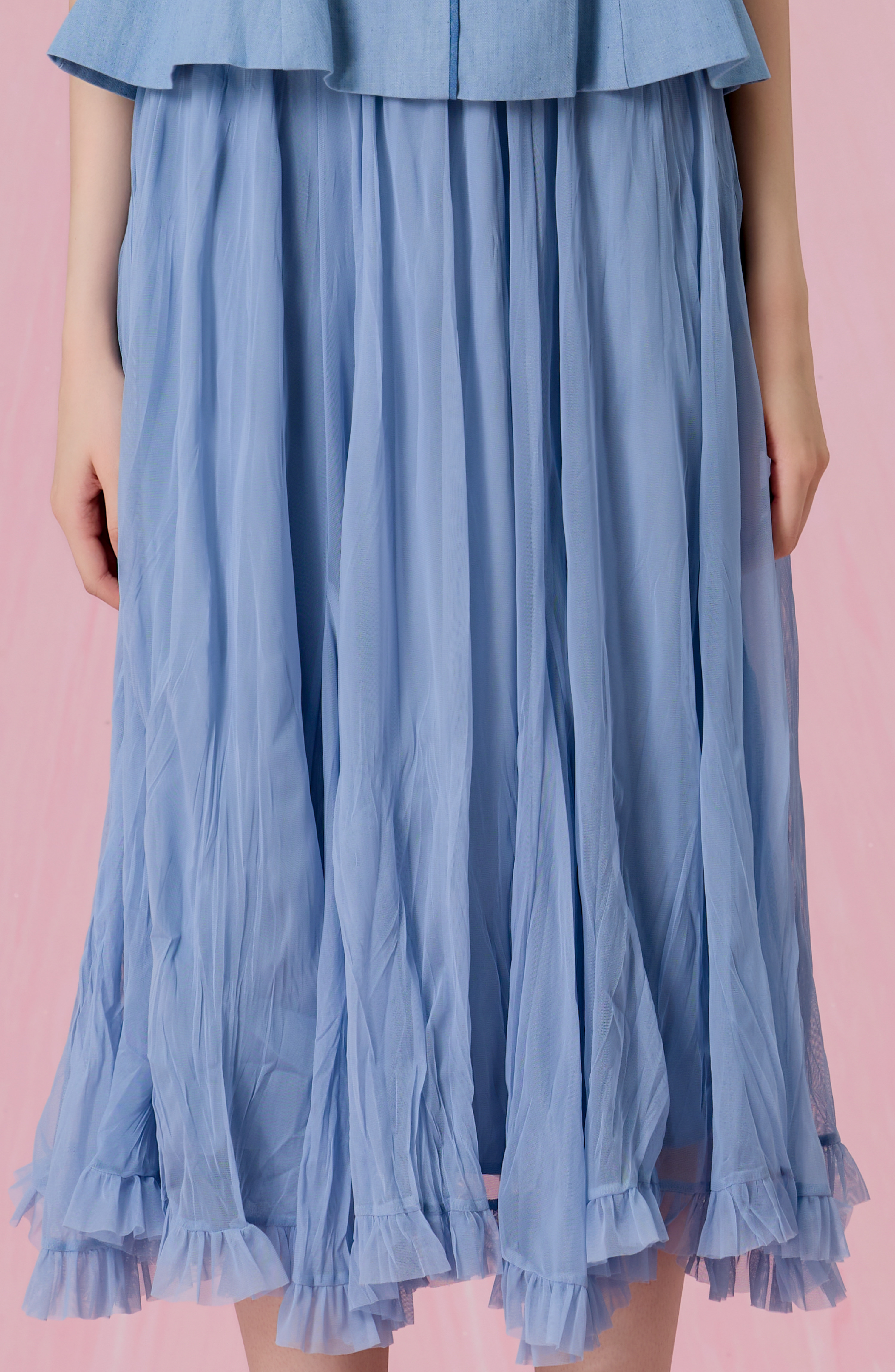 [Copy]Claude Light Blue Tweed Button-Front A-Line Midi Skirt