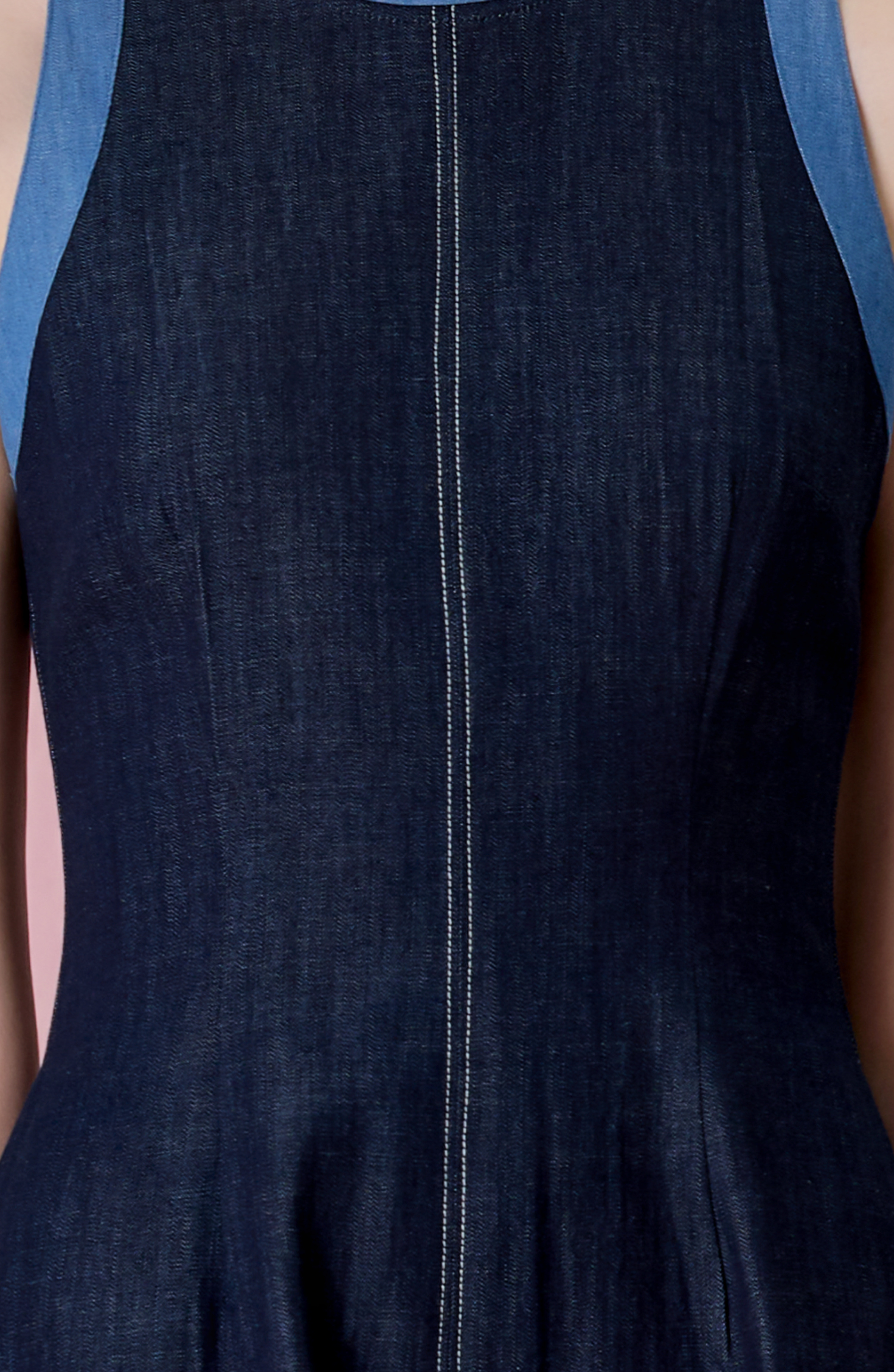 Cherye Dark Blue Denim Contrast-Trim Midi Dress