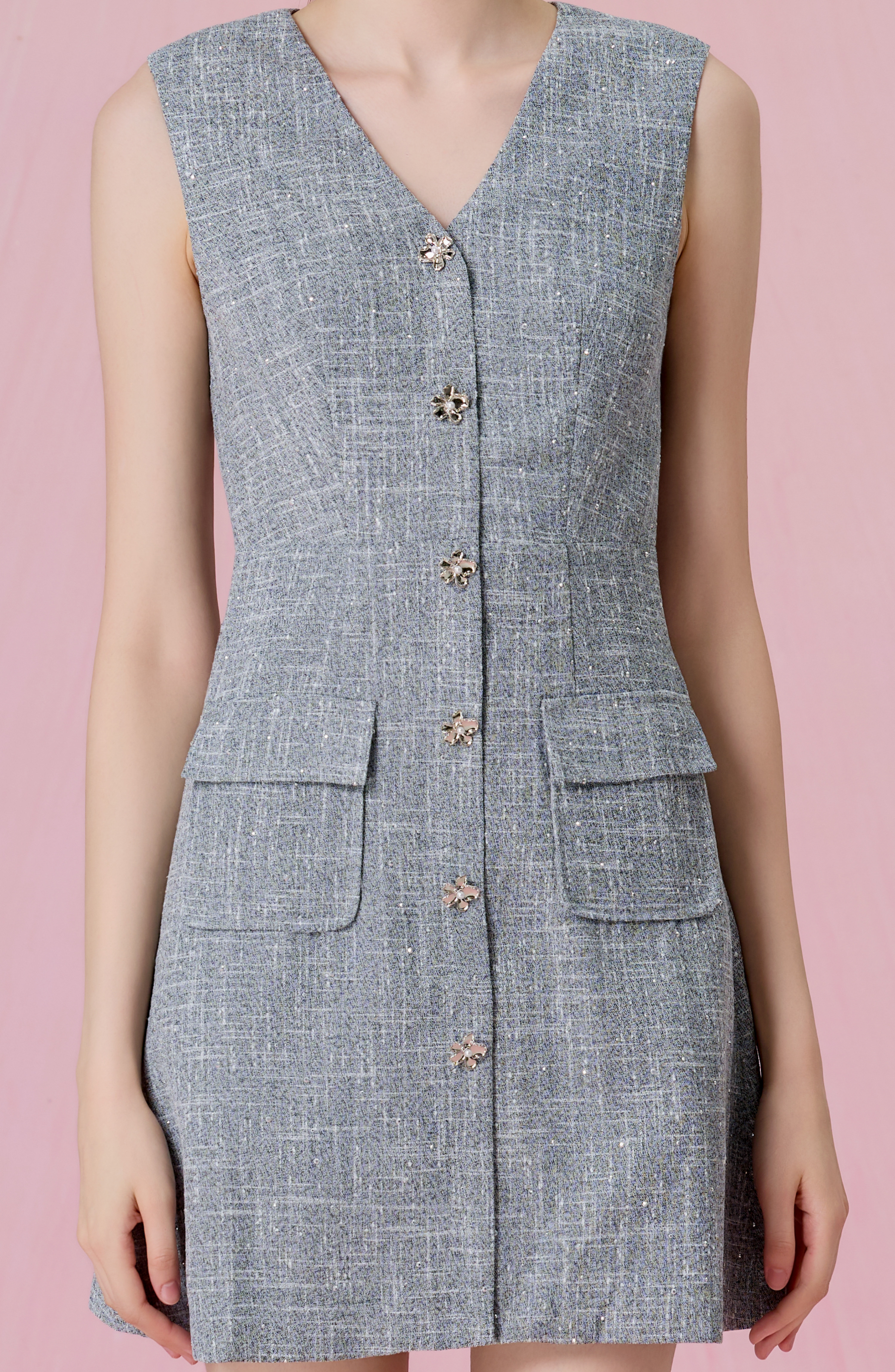 Cheresse Grey Tweed Sleeveless A-Line Dress