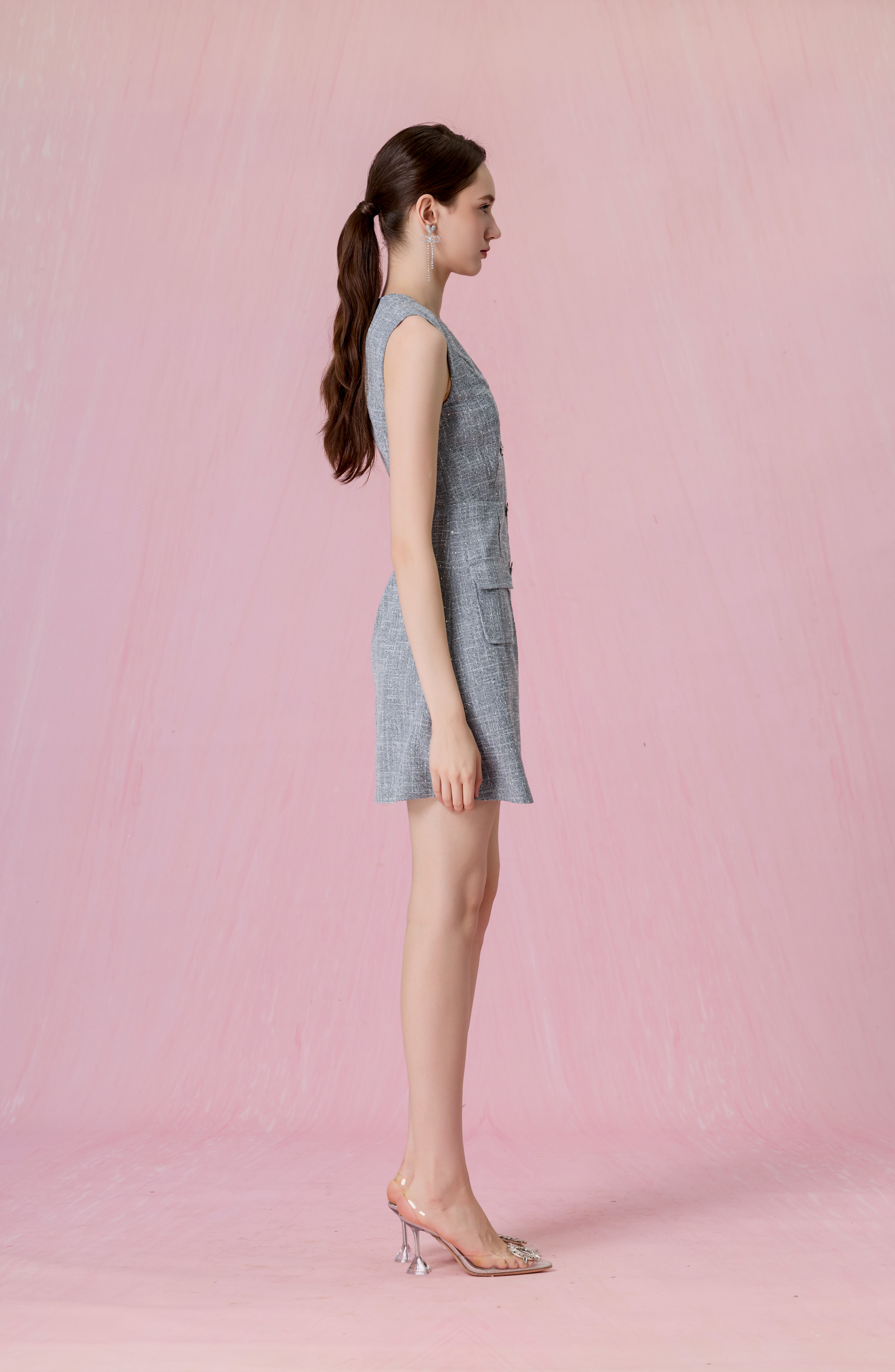 Cheresse Grey Tweed Sleeveless A-Line Dress