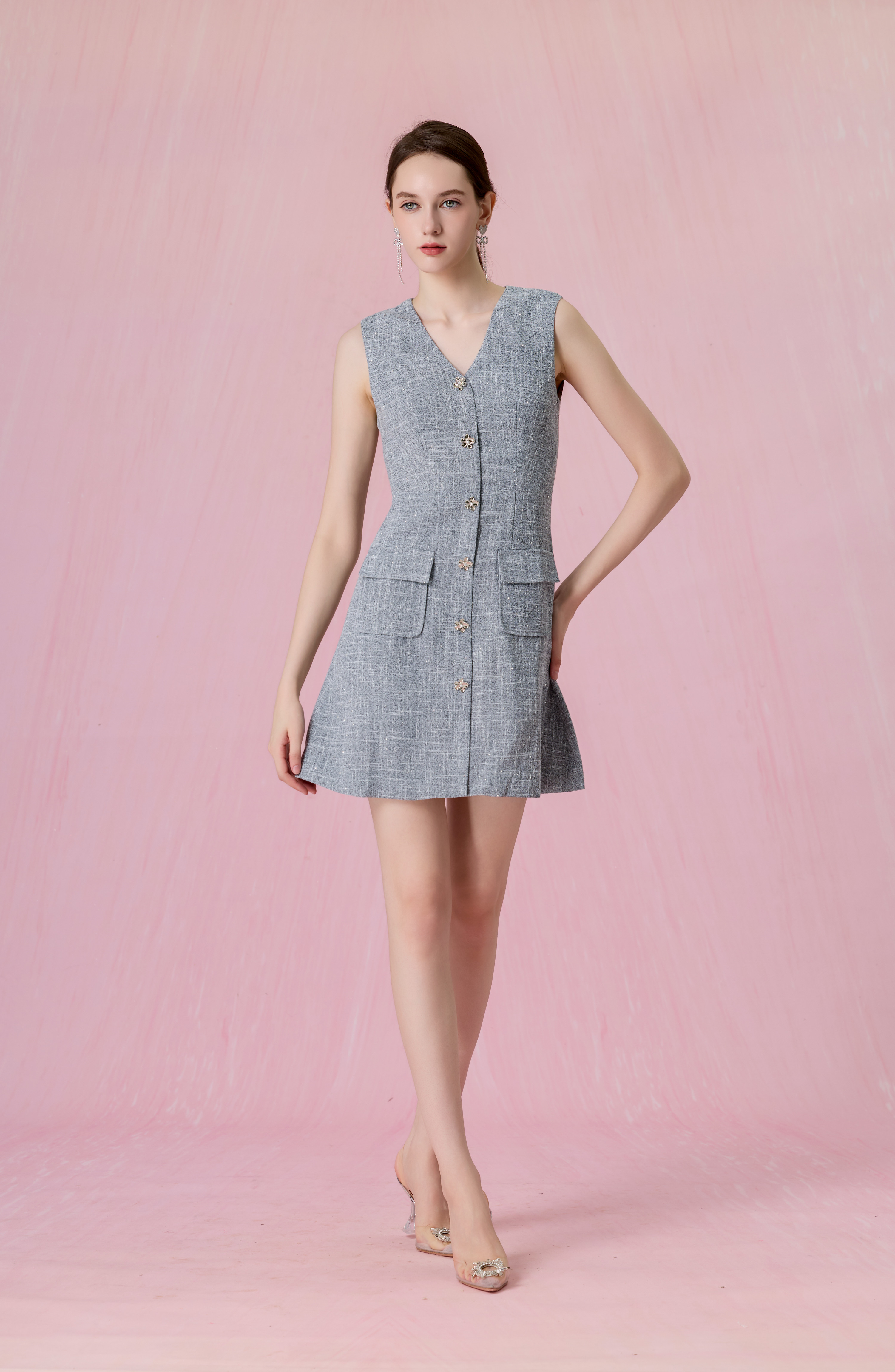Cheresse Grey Tweed Sleeveless A-Line Dress